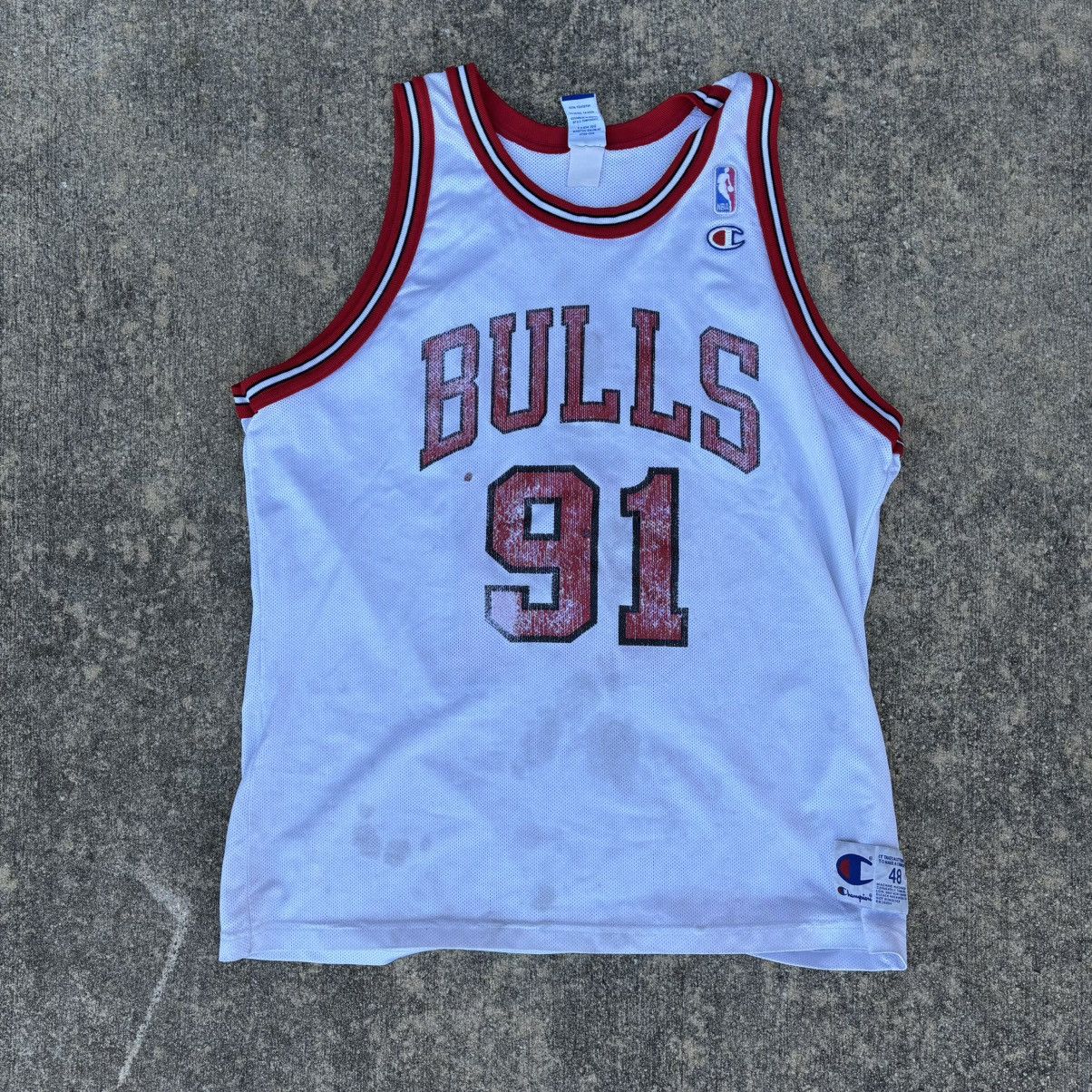 Vtg 90s CHAMPION Chicago BULLS RODMAN discount “91” Home Jersey Size XL