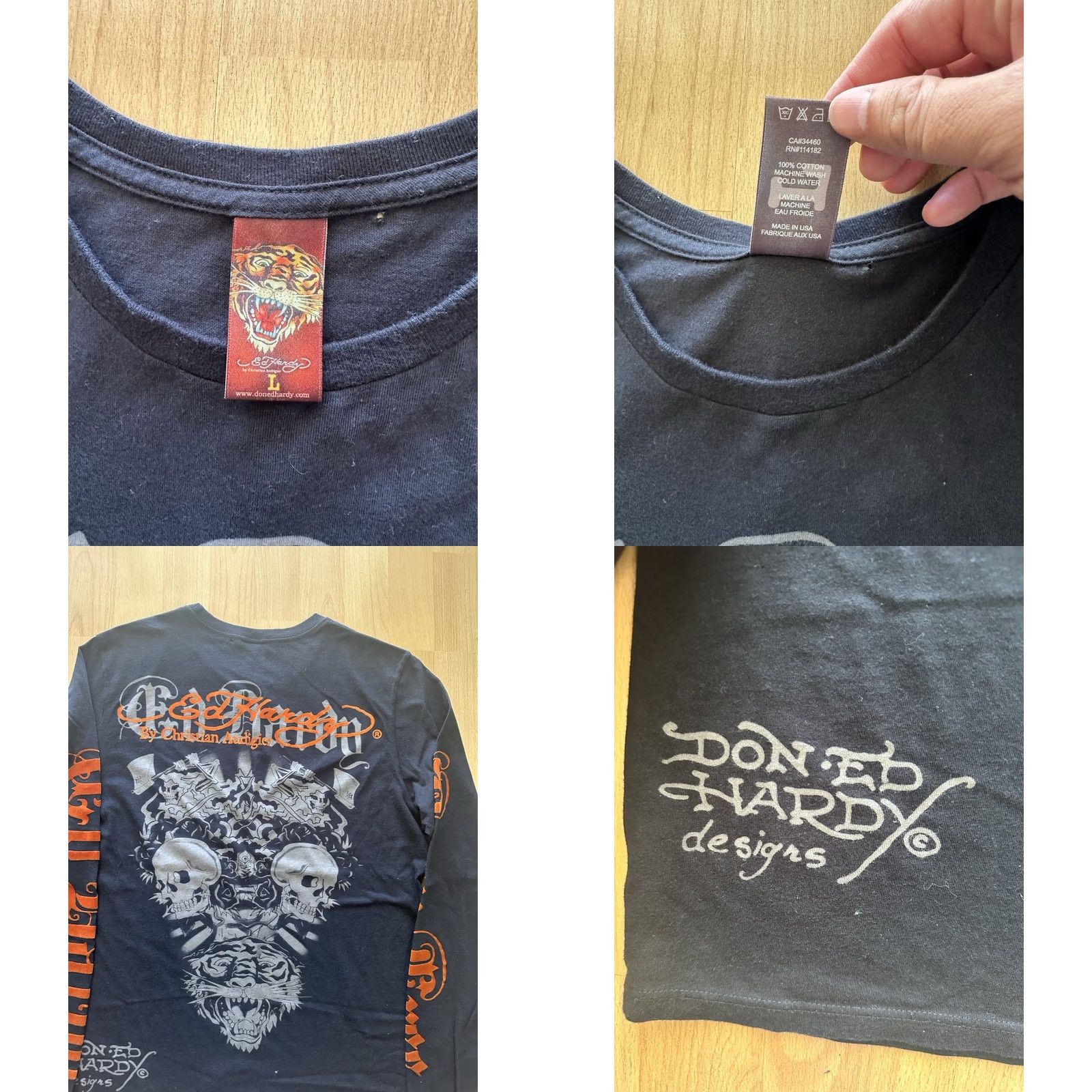 Ed Hardy VINTAGE Ed Hardy Men’s L Shirt Tiger Tattoo AOP Double-Sided Longsleeve Tee Y2K Black Size L / US 10 / IT 46 - 8 Thumbnail