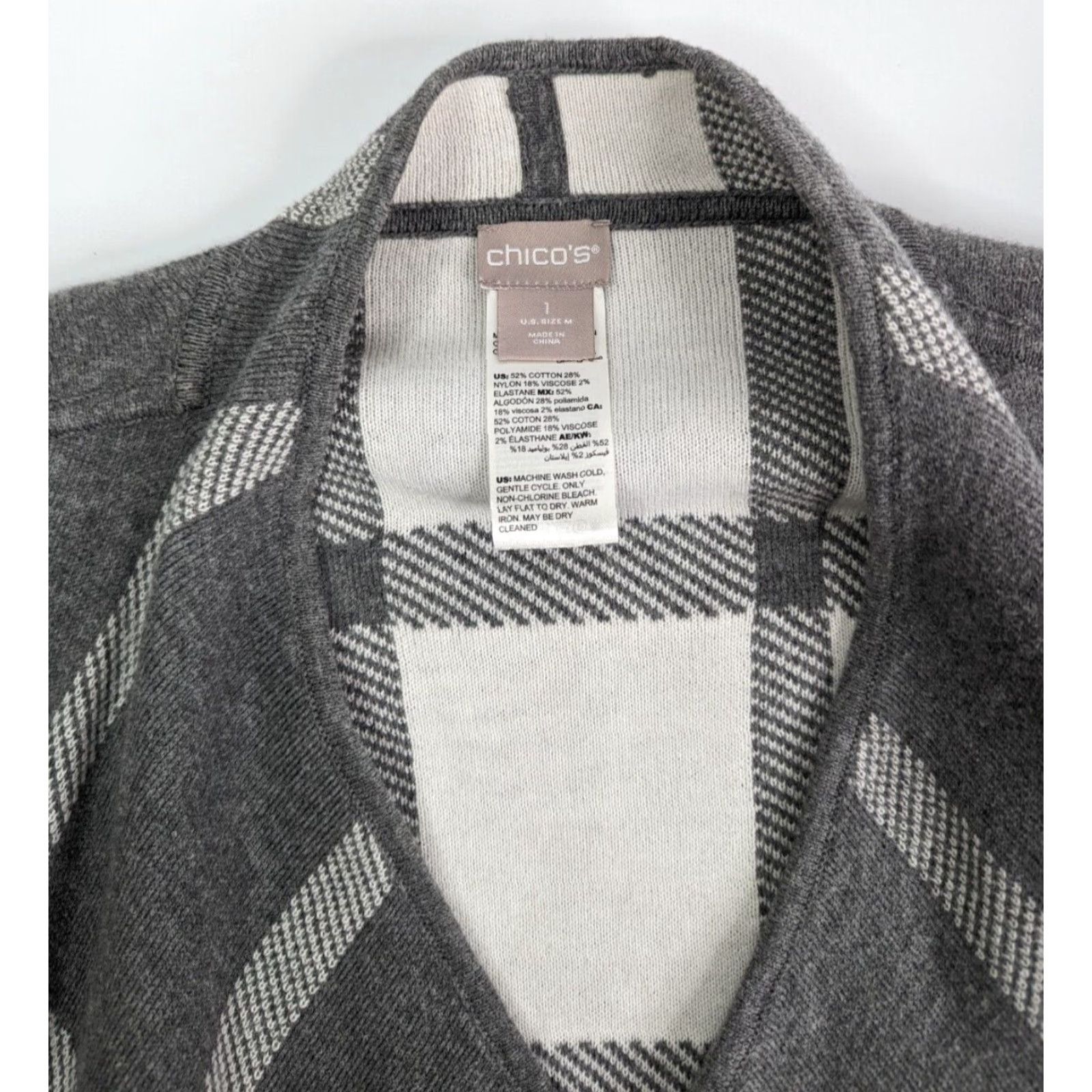 Vintage VINTAGE Chico’s Reversible Windowpane-Print Drape Open Cardigan Size 1 Grey 570244415 Size M / US 6-8 / IT 42-44 - 6 Thumbnail