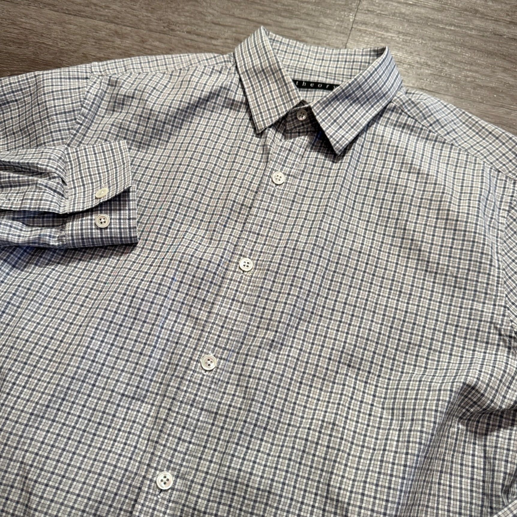 Theory Theory Shirt Mens Small Gray Plaid Cotton Preppy Button-Up Size US S / EU 44-46 / 1 - 2 Thumbnail