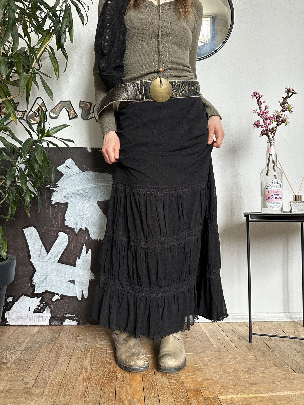 Japanese Brand Ruched Ruffle Lace Mesh Layered Whimsical Gothic Skirt Size 32" / US 10 / IT 46 - 3 Thumbnail