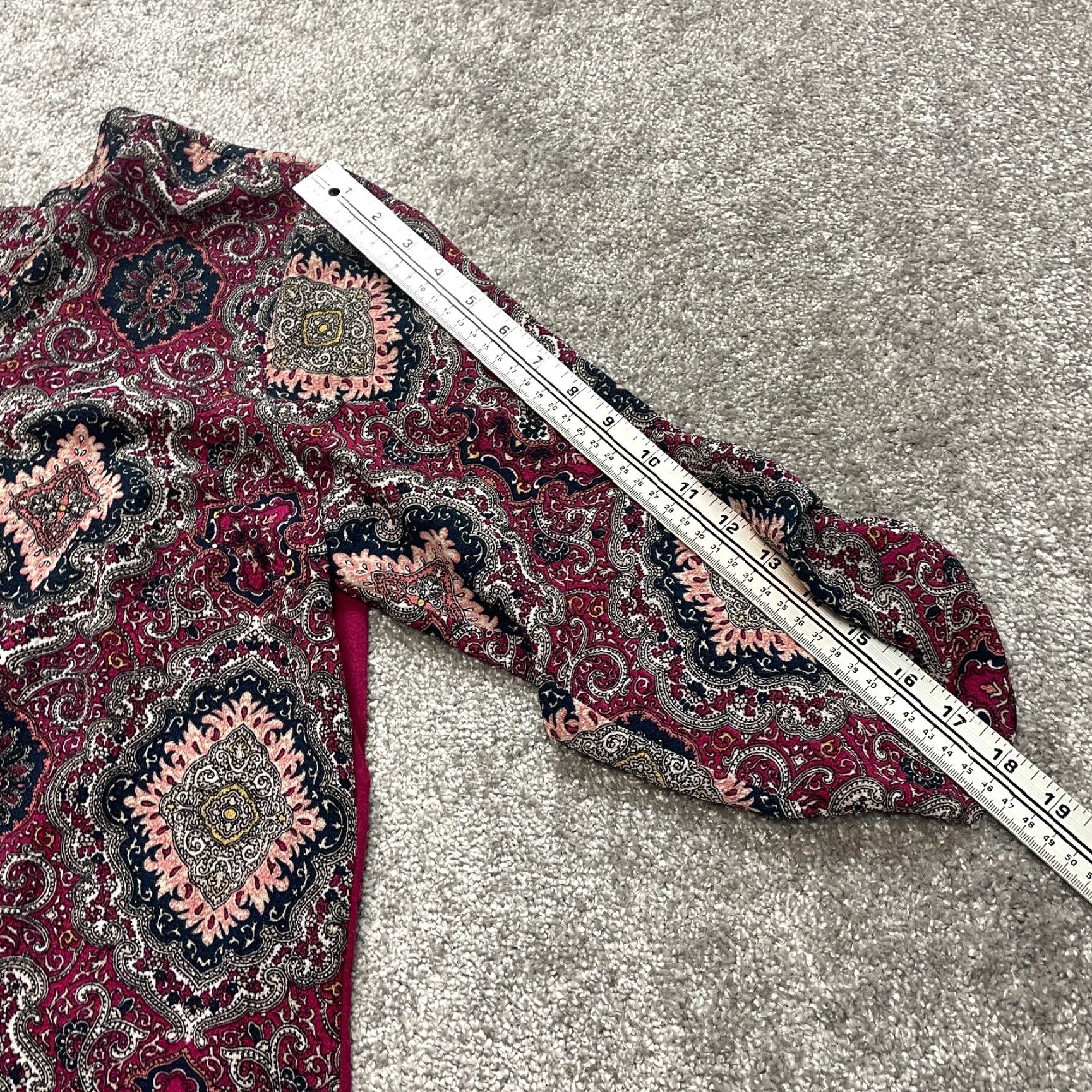 Vintage Dina and Ariel Blouse Top Womens 1X Dark Red Jacobean Long Sleeve V Neck Ladies Size XL / US 12-14 / IT 48-50 - 5 Thumbnail