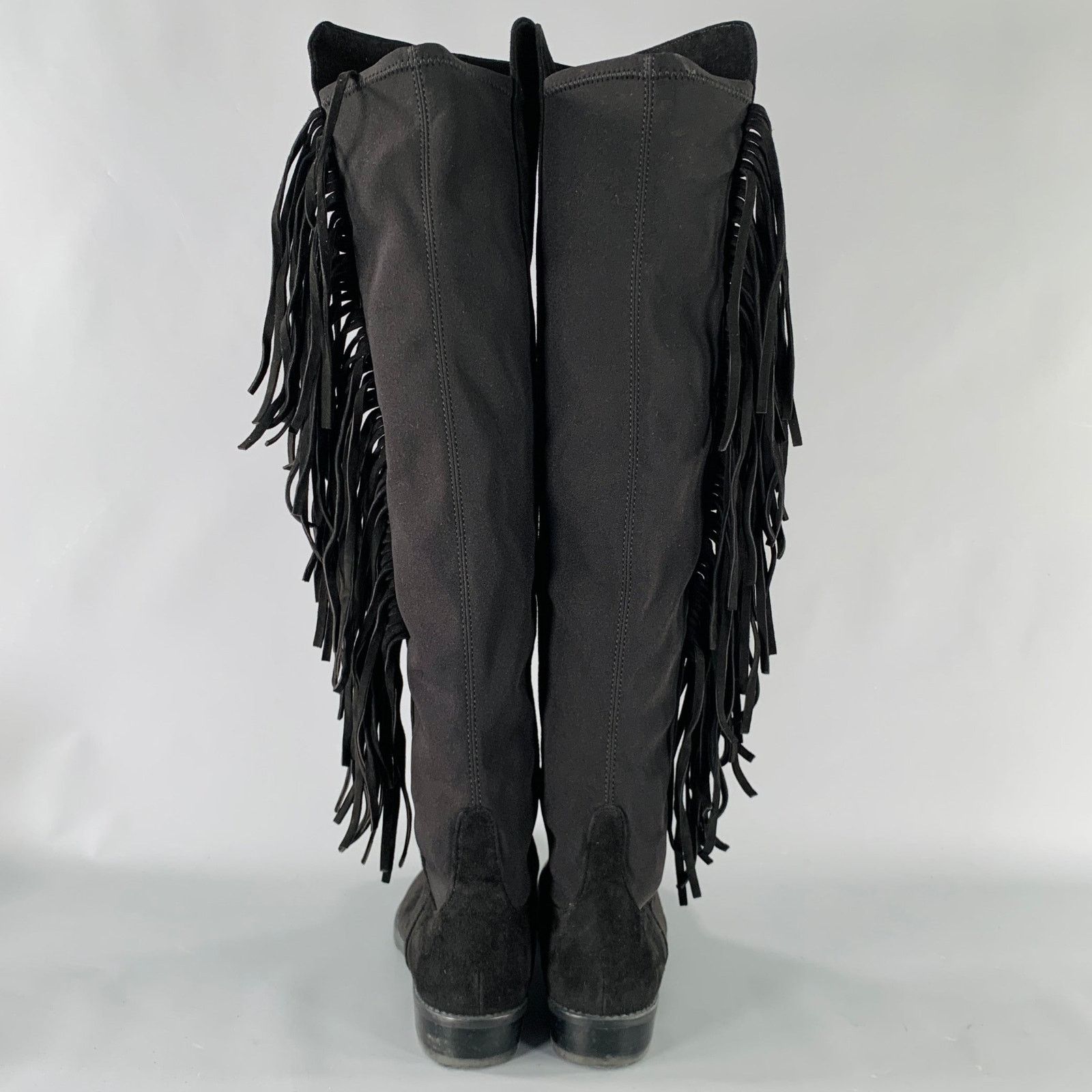 Stuart Weitzman STUART WEITZMAN 7.5 Black Nylon Suede Fringe Pull On Boots Size US 7.5 / IT 37.5 - 3 Thumbnail