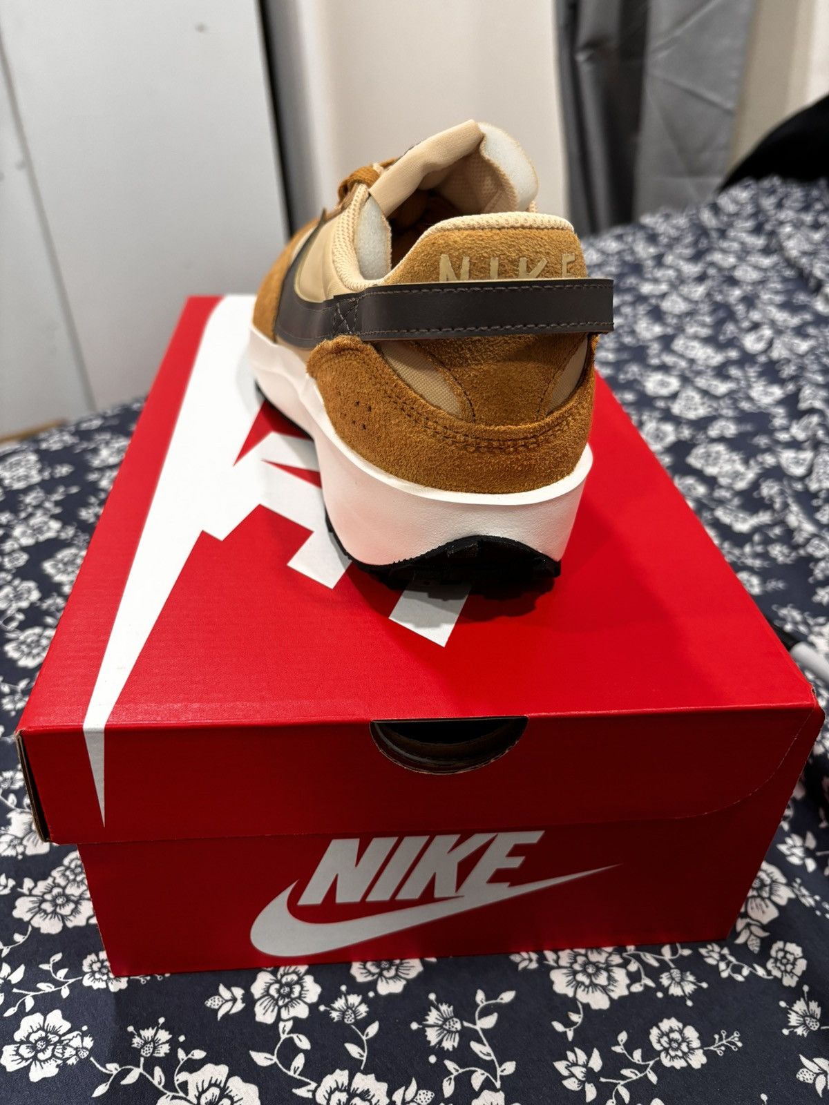 Nike Waffle One trainers in brown and white