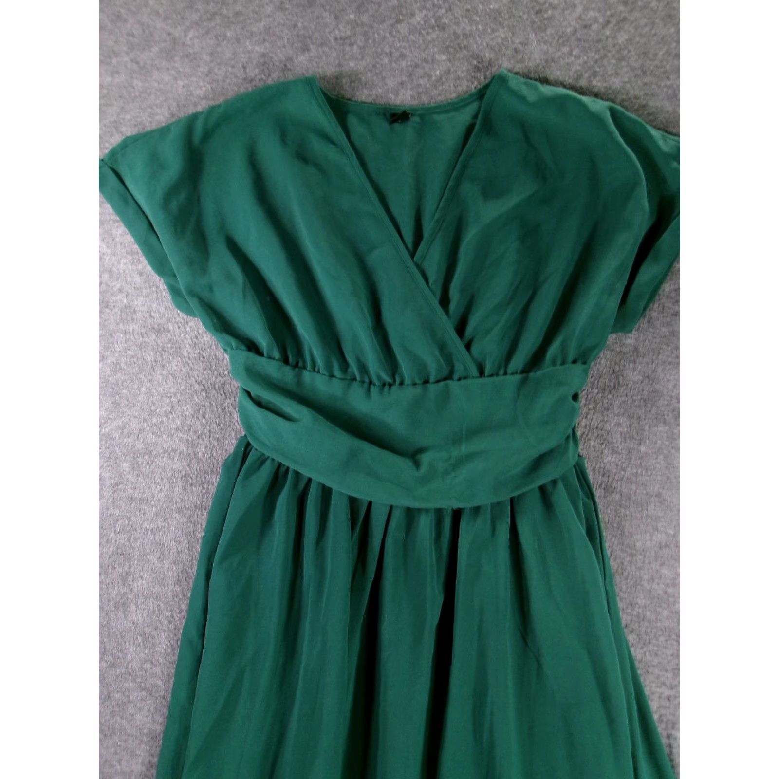 Vintage GOMORN Dress Women XL Green Wrap V-Neck Smocked Waist Maxi Cap Sleeve Fit Size XL / US 12-14 / IT 48-50 - 2 Thumbnail