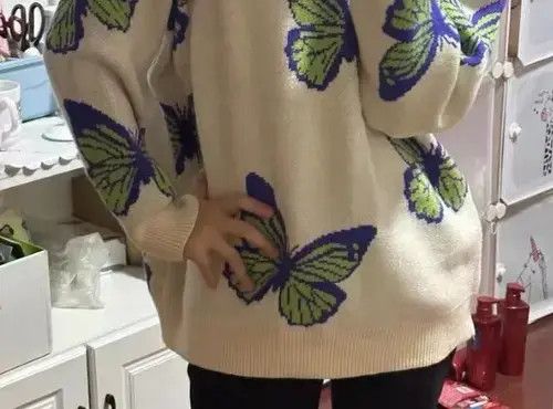 Other Vintage Butterfly Jacquard Knit Sweater Size US L / EU 52-54 / 3 - 2 Thumbnail