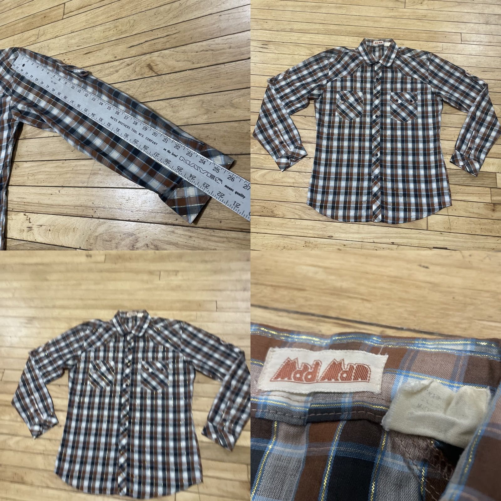 Vintage MadMan Vintage 1970s Shirt Men L Brown Gold Brocade Stripe Western Cowboy 42" Size US L / EU 52-54 / 3 - 9 Thumbnail