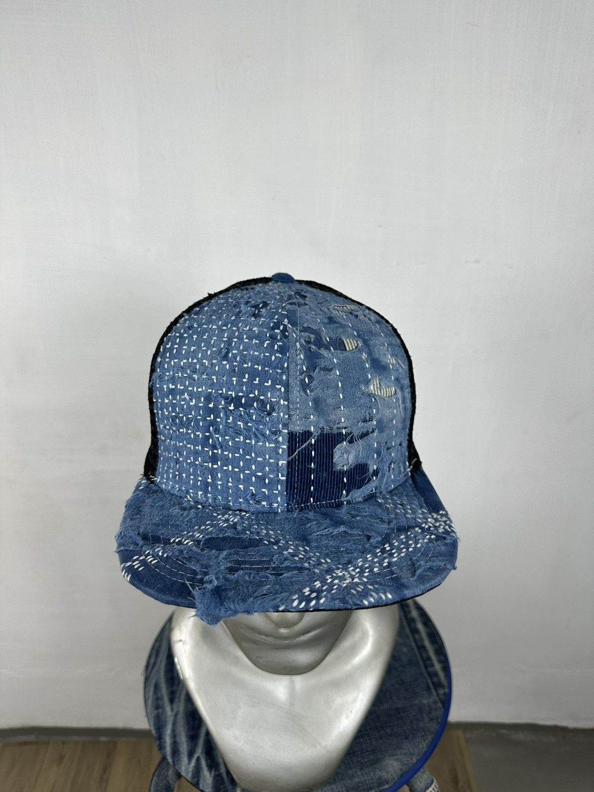 Handmade Custom Made Distressed Patchwork Boro Trucker hats Size ONE SIZE - 7 Thumbnail