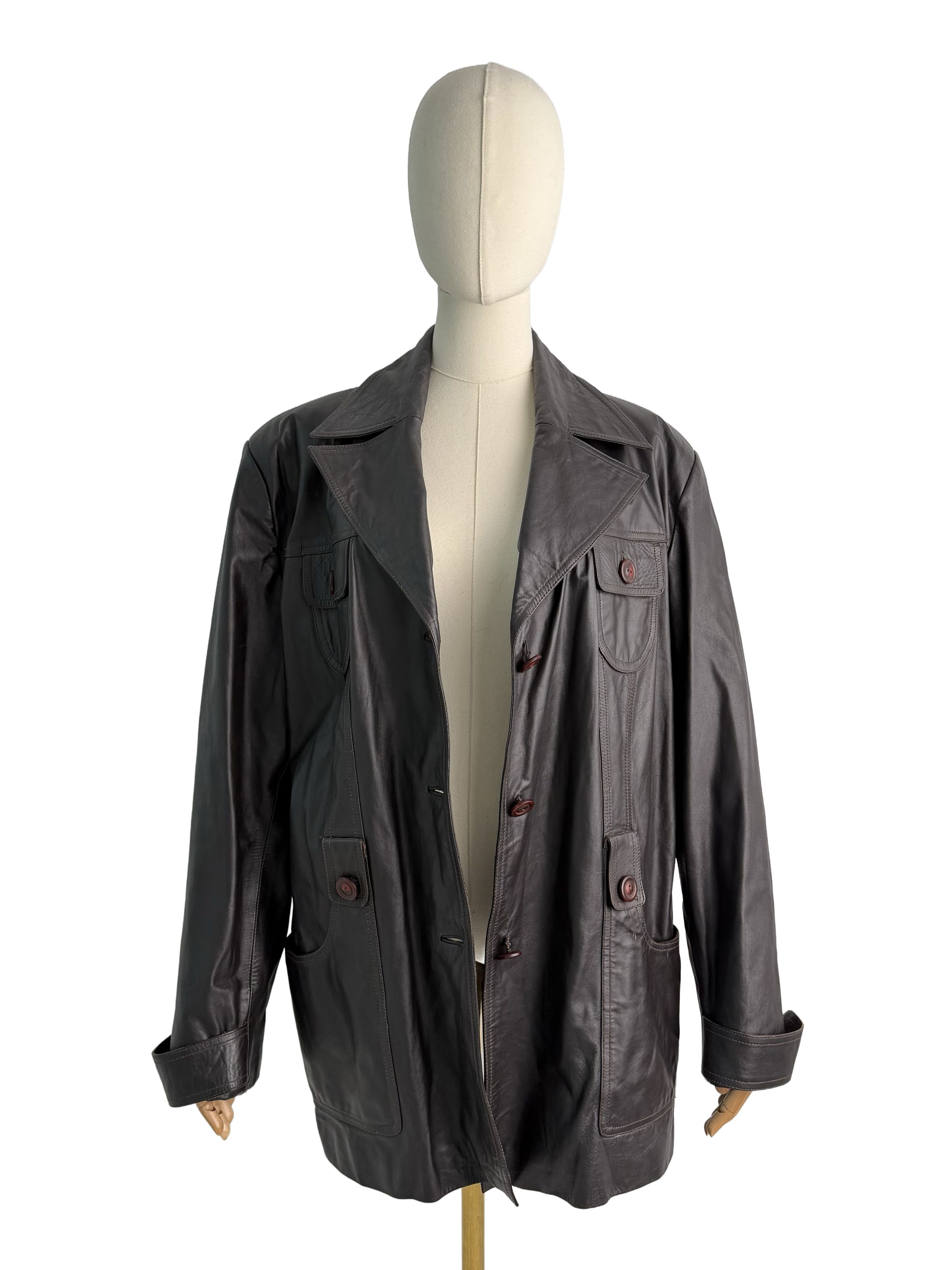 Vintage Vintage Brown Leather Coat Button Front Oversized Long Coat Size XL / US 12-14 / IT 48-50 - 3 Thumbnail