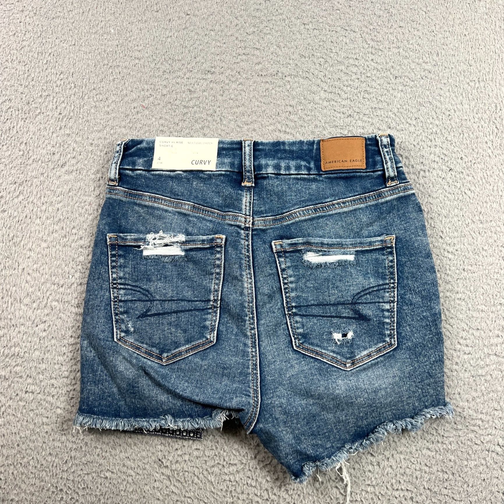 American Eagle Outfitters American Eagle Shorts Women's 4 Curvy Hi Rise Shortie Blue Denim Jorts Raw Hem Size 27" / US 4 / IT 40 - 2 Thumbnail