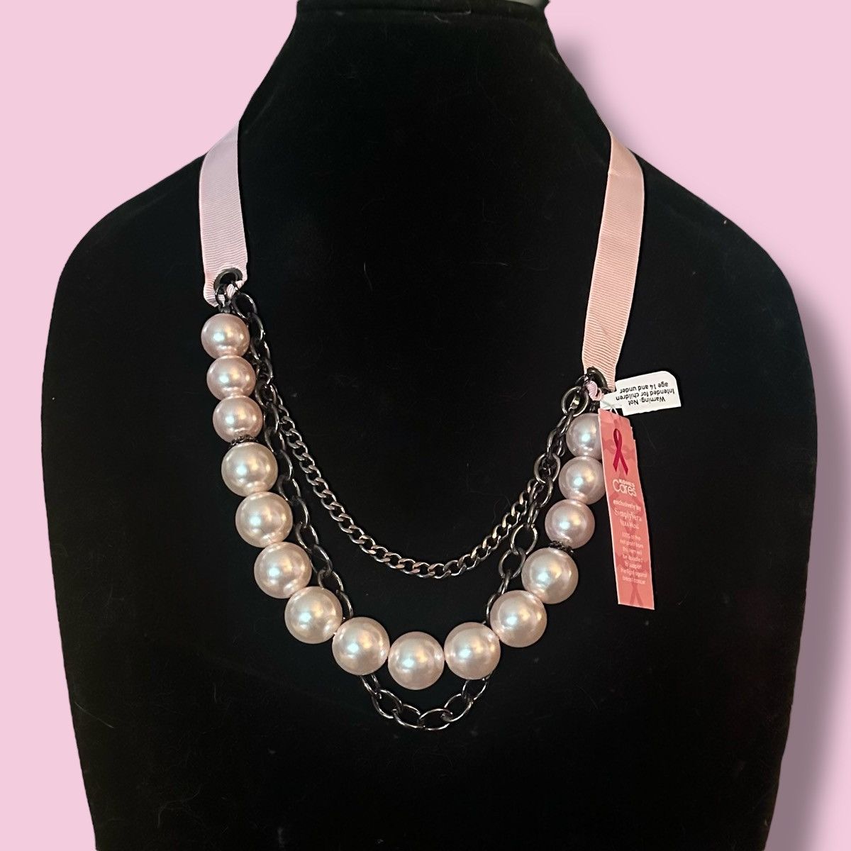 Vera Wang Simply Vera multi chain breast cancer awareness necklace Size ONE SIZE - 1 Thumbnail
