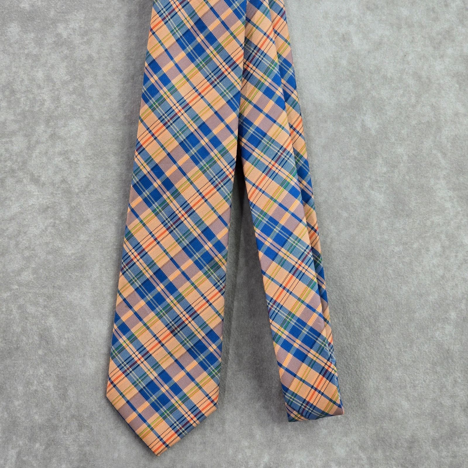 Chaps Chaps Orange Plaid Stripe Tartan 100% Polyester Neck Tie Size 28 - 2 Thumbnail
