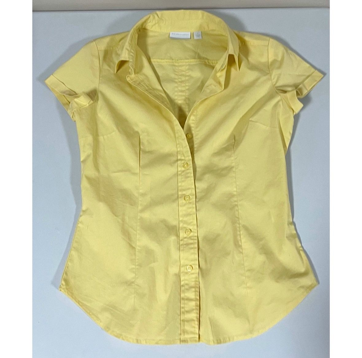 Jones New York Yellow Button-Down Collared Short Sleeve Top Blouse Size S 💛 Size S / US 4 / IT 40 - 2 Thumbnail