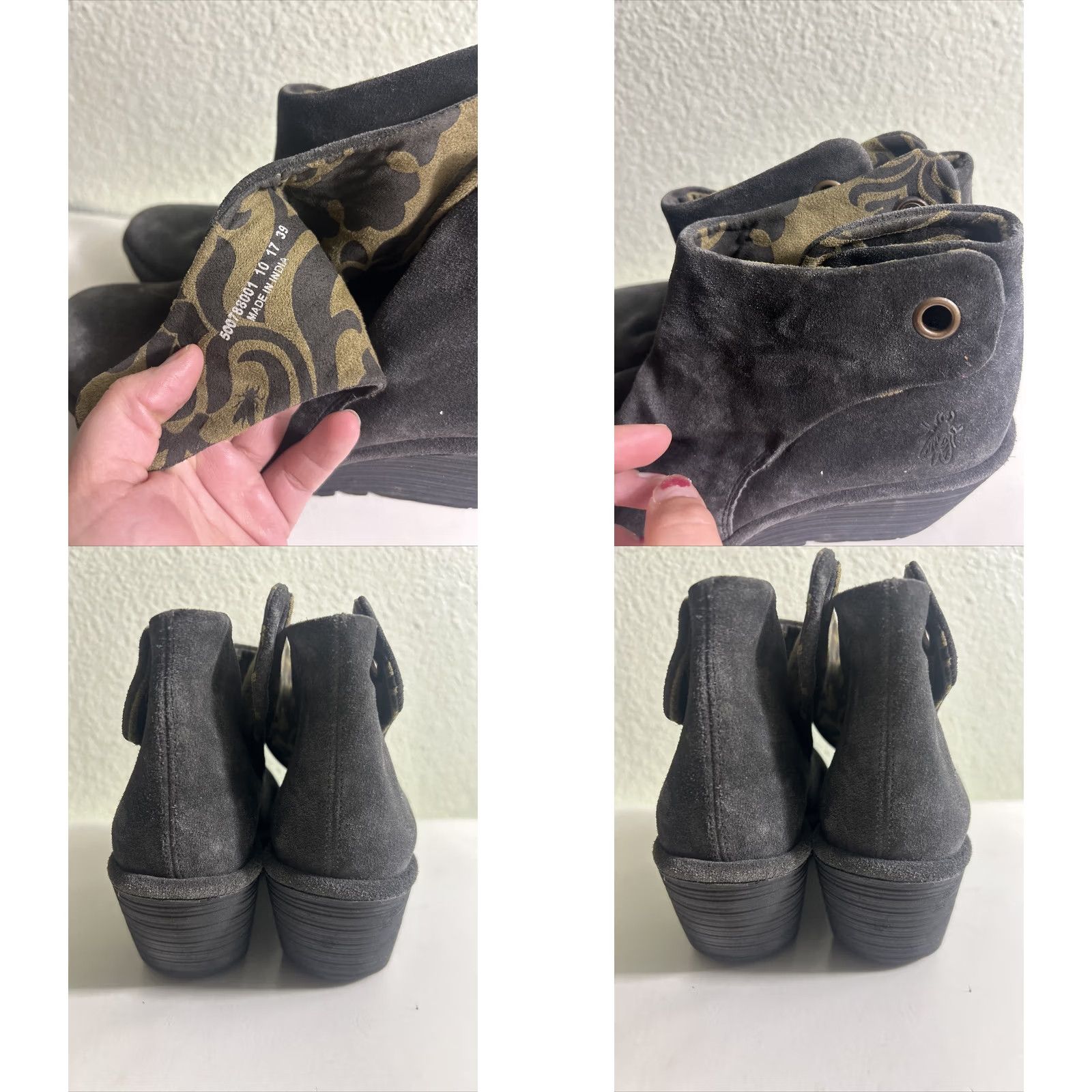 Fly London Fly London Yebi Suede Back Tie Ankle Boots Women’s 39 US 8-8.5 Gray Boots Woman Medium Wedge Ruched Size US 8.5 / IT 38.5 - 9 Thumbnail