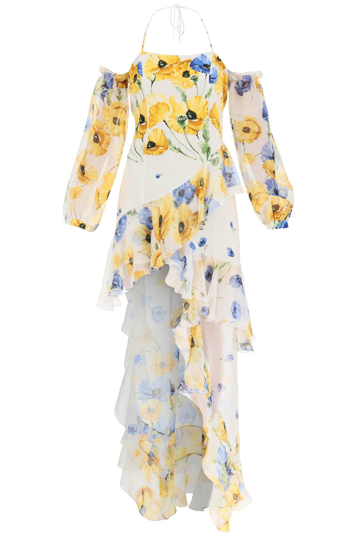 image of Raquel Diniz 'luna' Asymmetric Silk Dress in Yellow Blue Blossom, Women's (Size Small)