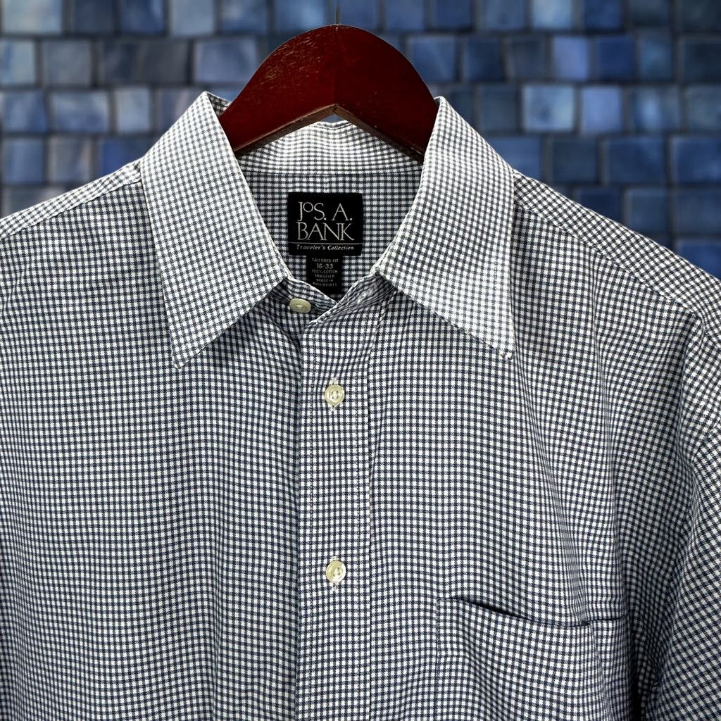 Jos. A. Bank Jos A Bank Shirt Mens 16 Travelers Collection Blue Check Cotton Pocket Tailored Man Shirt Size US M / EU 48-50 / 2 - 1 Thumbnail