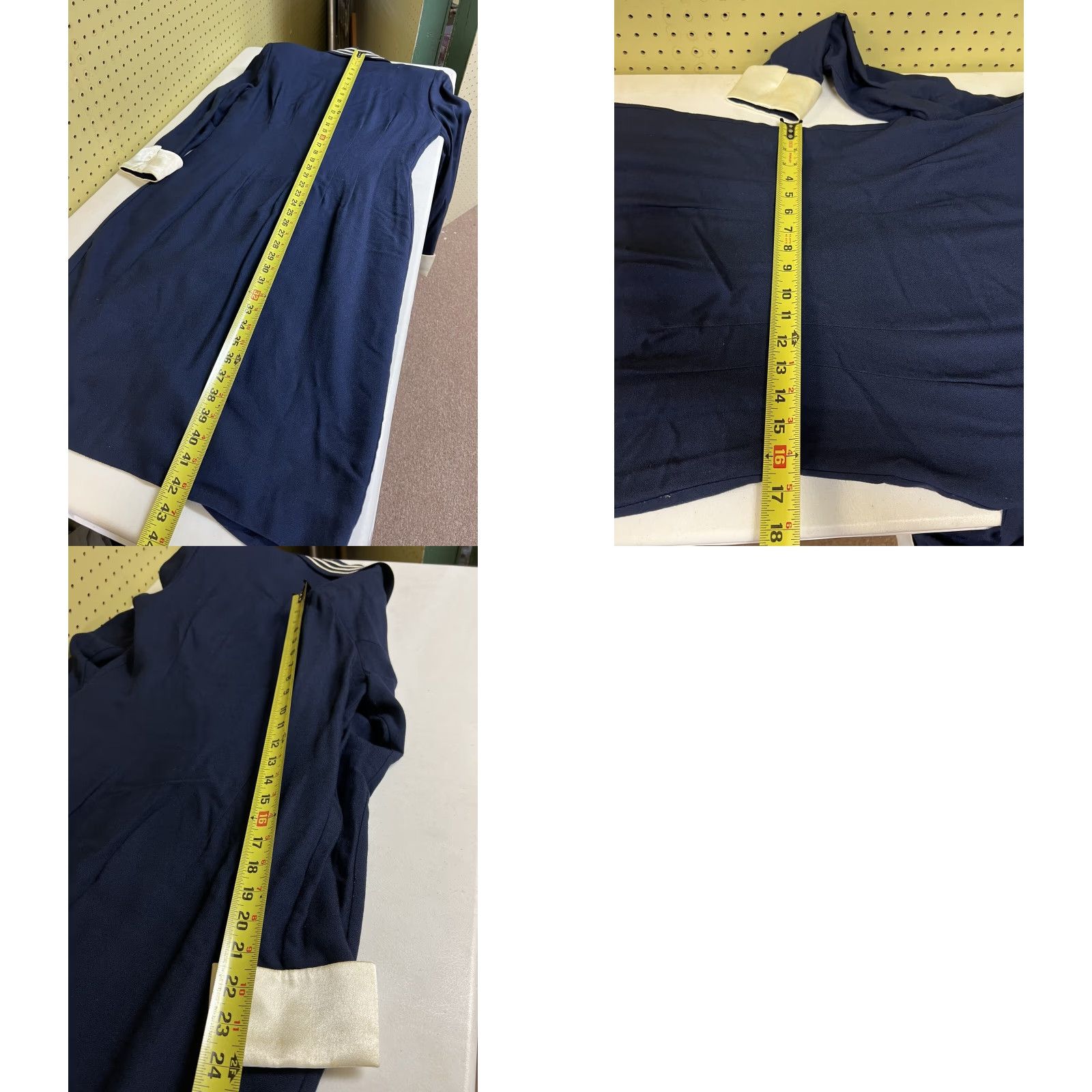 Talbots VINTAGE Talbots Dress SZ 10 Regular Navy Blue Cynthia Howie Womens Long Sleeve Crew Neck Zipper Button Knit Jersey Rayon 90s Classic USA Ballot Size L / US 10 / IT 46 - 8 Thumbnail