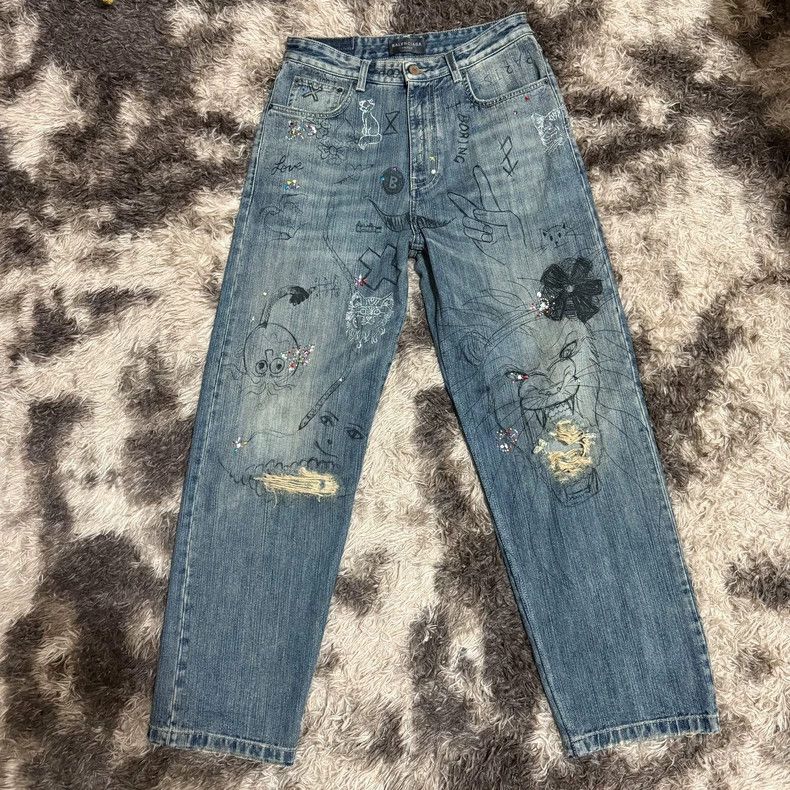 Balenciaga Balenciaga size xs Mud-dyed doodles and rhinestone jeans 2 Size US 28 / EU 44 - 1 Thumbnail