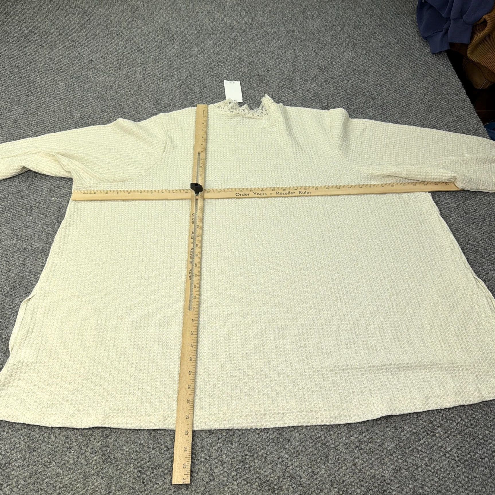 Vintage LOGO Lori Goldstein Shirt Womens 5X White Lace Trim Waffle Knit Long Sleeve Top Size XXL / US 16-18 / IT 52-54 - 7 Thumbnail