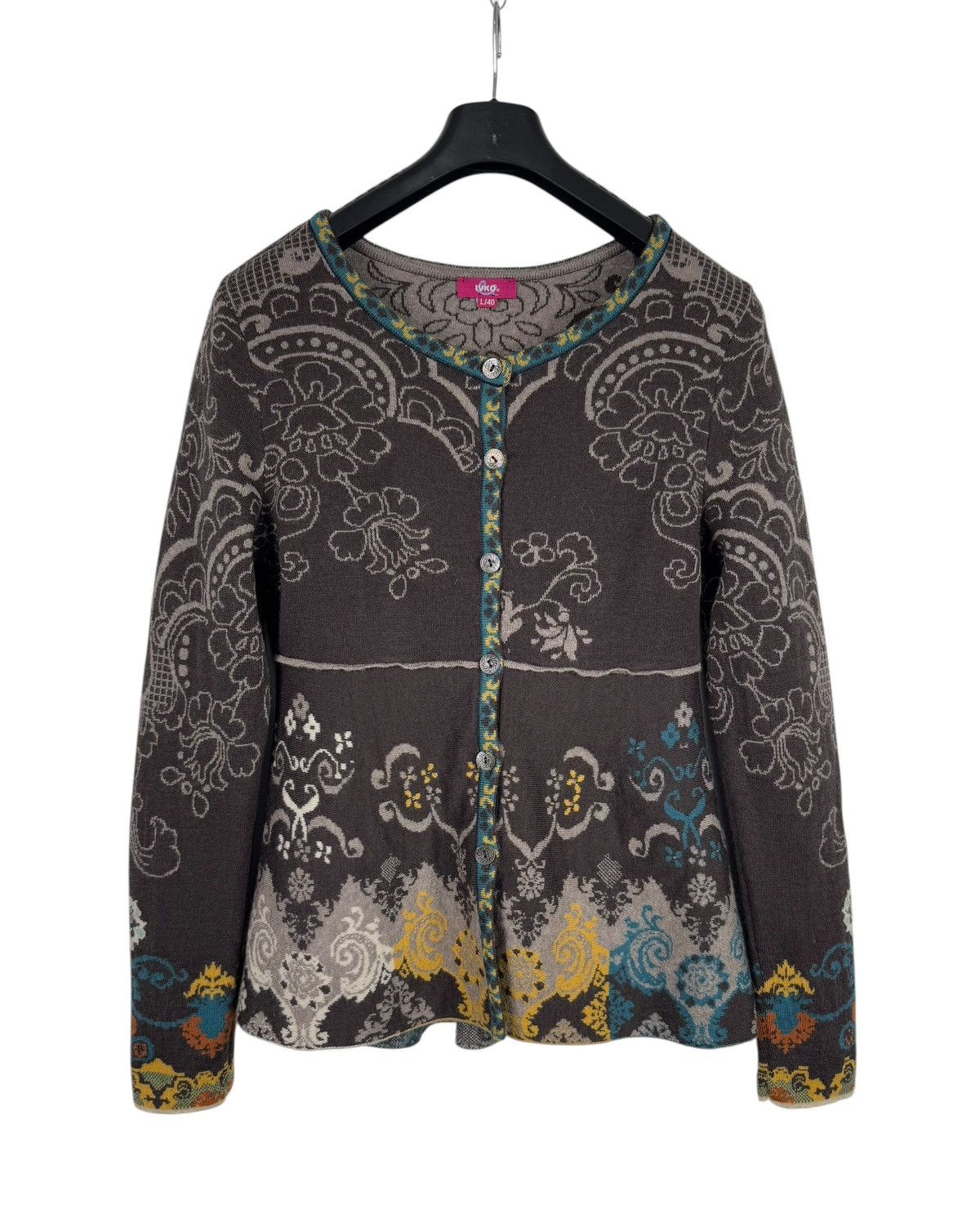 Designer Ivko Wool Cardigan Button Up Embroidered Flowers Printed Size L / US 10 / IT 46 - 8 Thumbnail