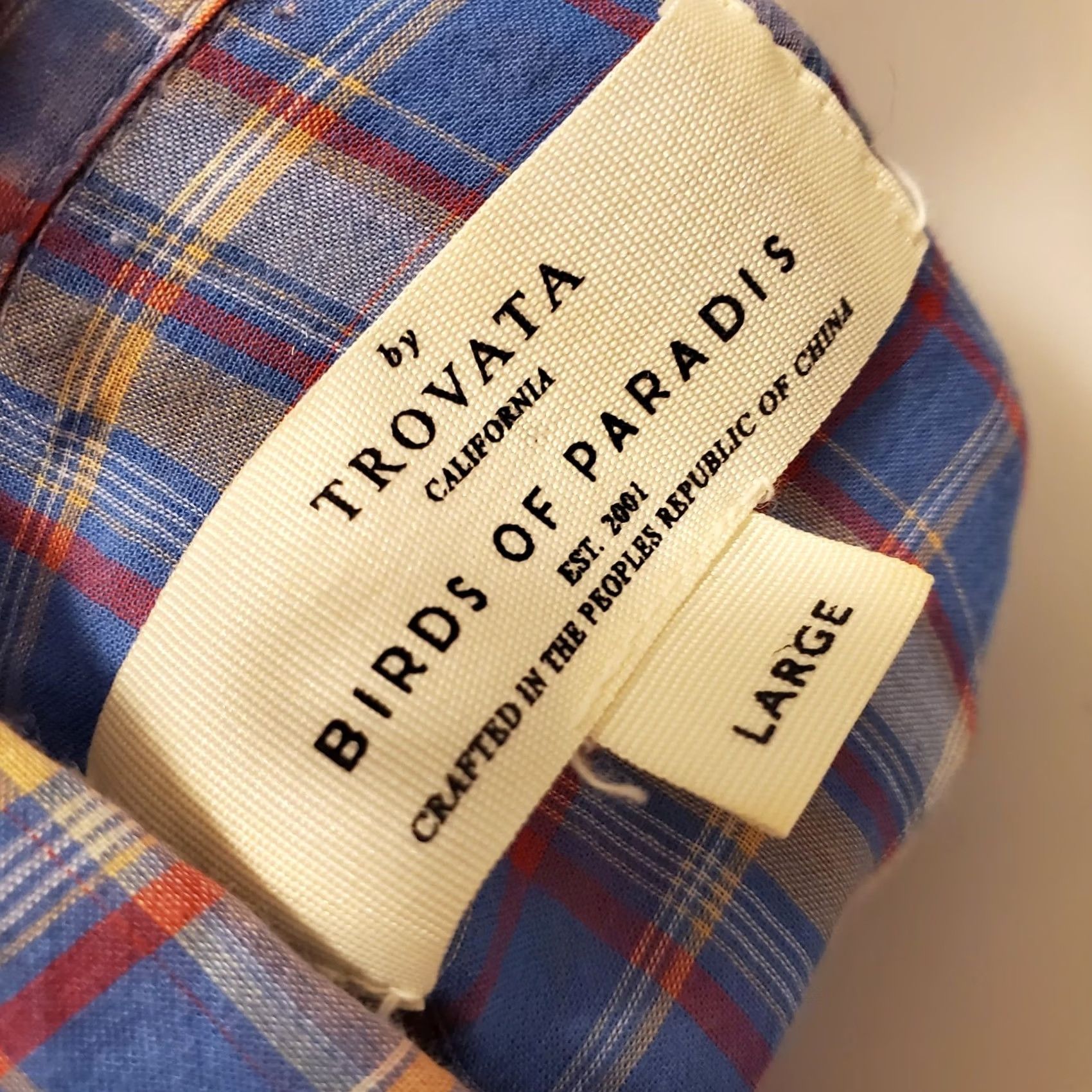 Vintage Trovata Birds Of Paradise Plaid Button-Front Lightweight Cotton Shirt Women's Large Blue Casual Workwear Spring Summer 90s Bohemian Cottage Coastals Size L / US 10 / IT 46 - 5 Thumbnail