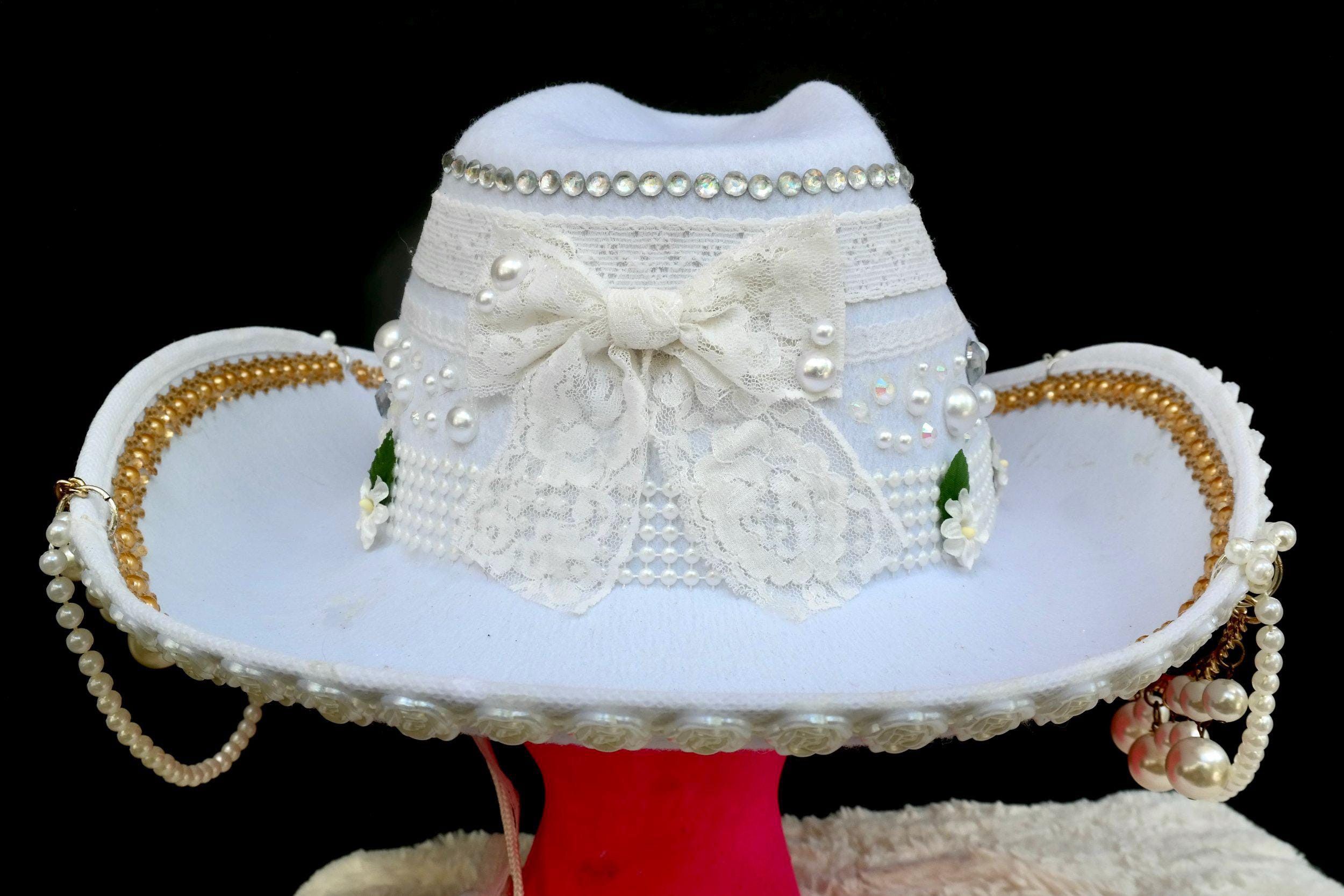 Handmade Flowers & Pearls Cowgirl Hat Size ONE SIZE - 4 Thumbnail