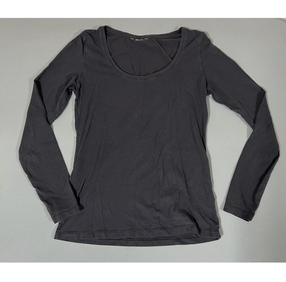 Vintage Gray Grey Scoop-Neck Long Sleeve Tee T-Shirt Top Size M ⛓️ Size M / US 6-8 / IT 42-44 - 2 Thumbnail