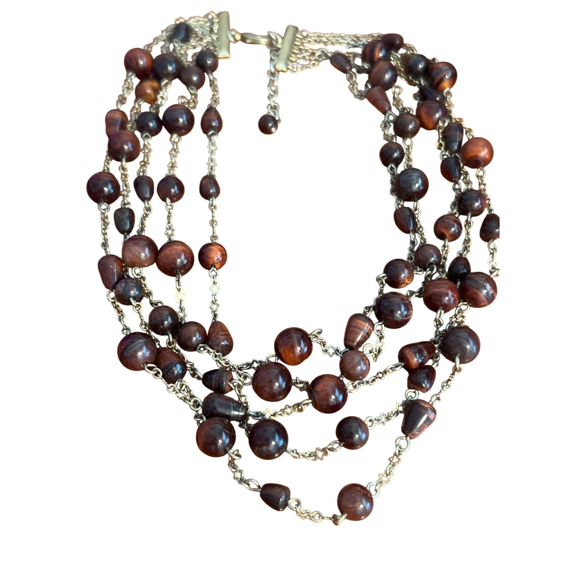 Other Vintage Multi Strand Beaded Necklace Brown Red Cat Eye Beads Size ONE SIZE - 1 Thumbnail
