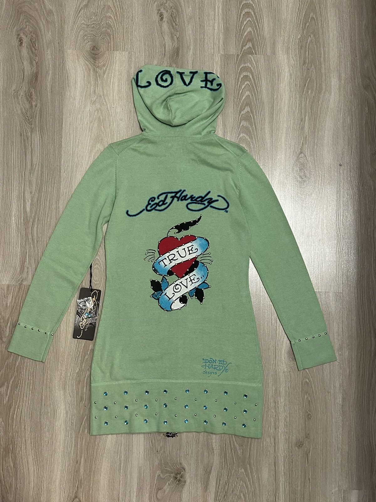 image of Ed Hardy Women's Sweater Hoodie Dress Y2K 2000S (Size Medium)