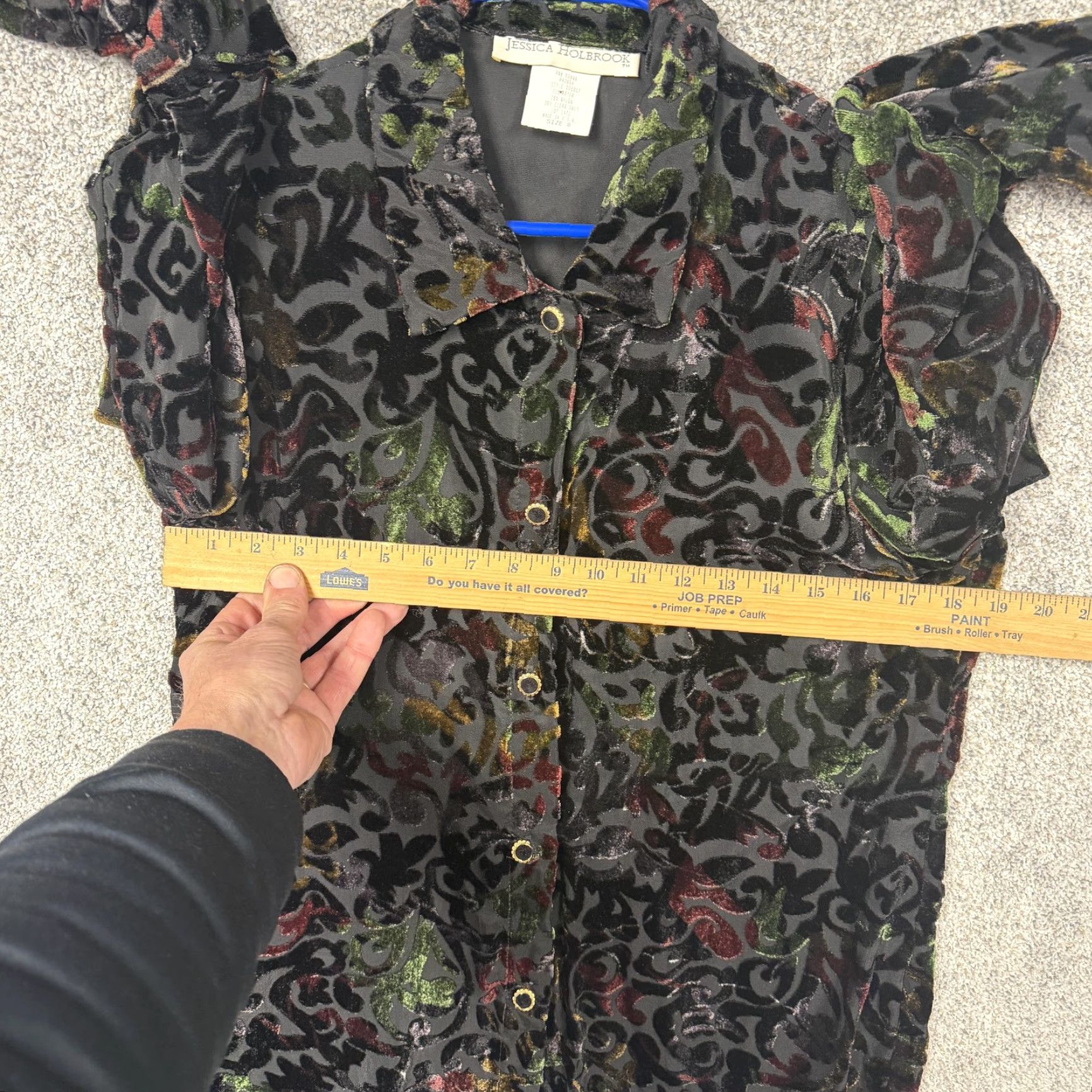 Velvet VINTAGE Jessica Holbrook Tunic Blouse Black Velvet Burnout Paisley 6 Women Long Sleeve Button Front Collared 90s Whimsigoth Glam Boho Size M / US 6-8 / IT 42-44 - 4 Thumbnail