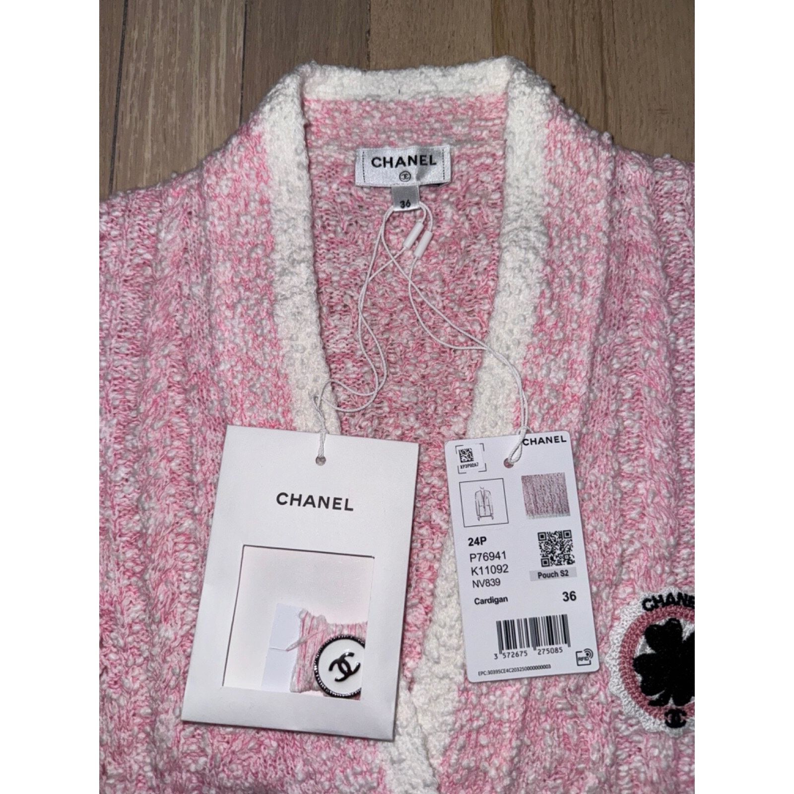 Chanel Chanel 24P Pink White Knit Boucle CC Logo Button Long Size XS / US 0-2 / IT 36-38 - 12 Thumbnail