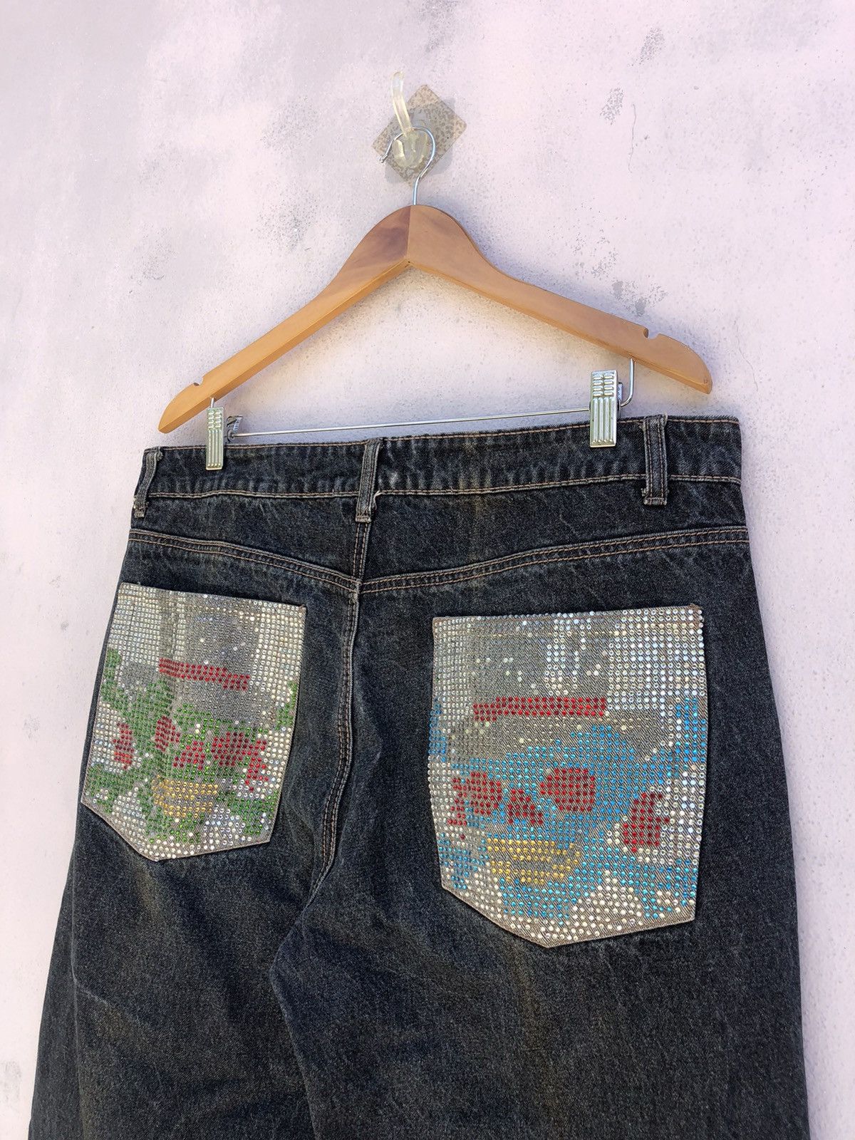 Japanese Brand Hama Skull Swarowski Logo Style Baggy Jeans Size US 36 / EU 52 - 5 Thumbnail