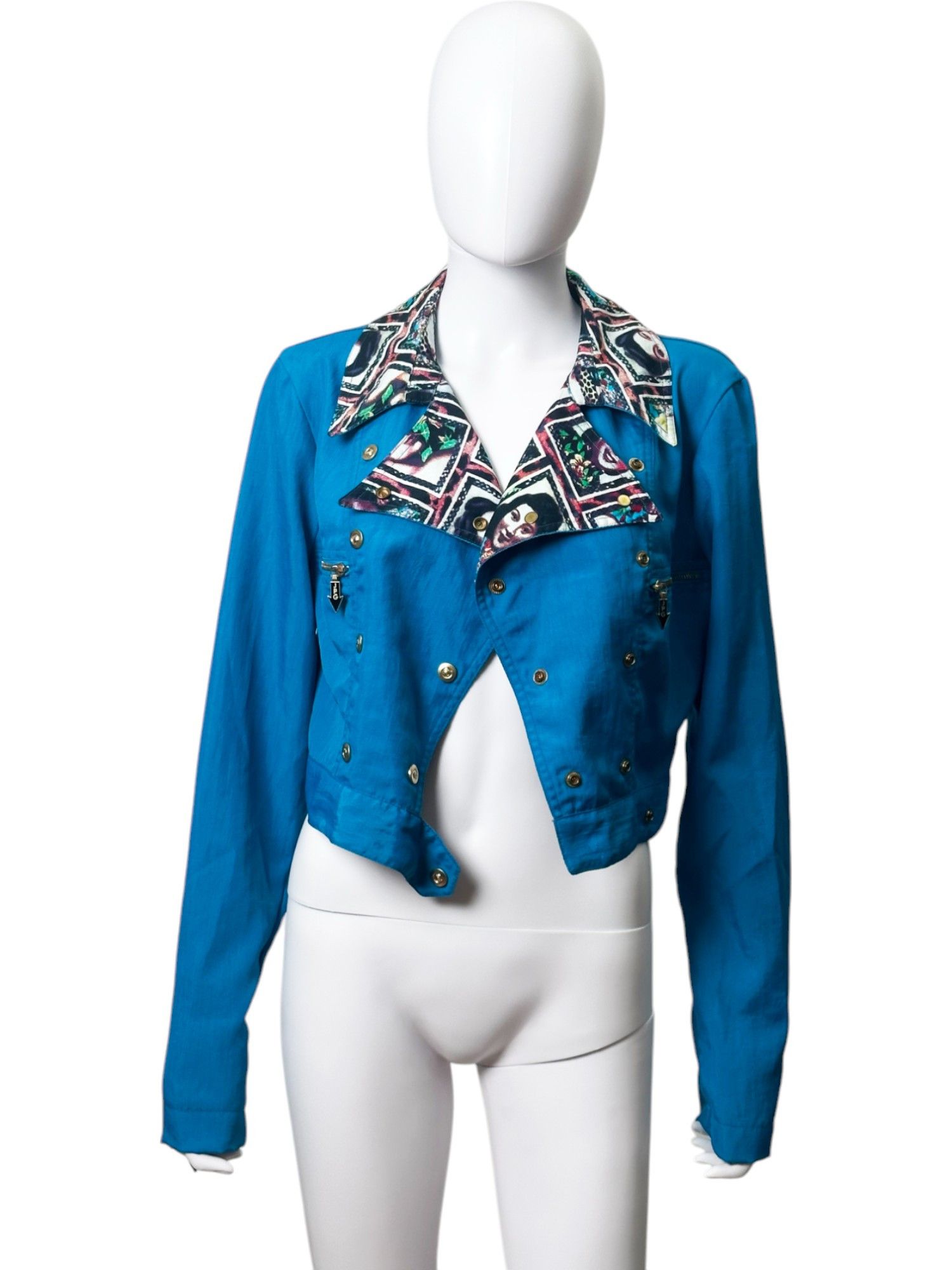 Jean Paul Gaultier AW1995 Blue "Faces" Biker Jacket Size M / US 6-8 / IT 42-44 - 1 Thumbnail