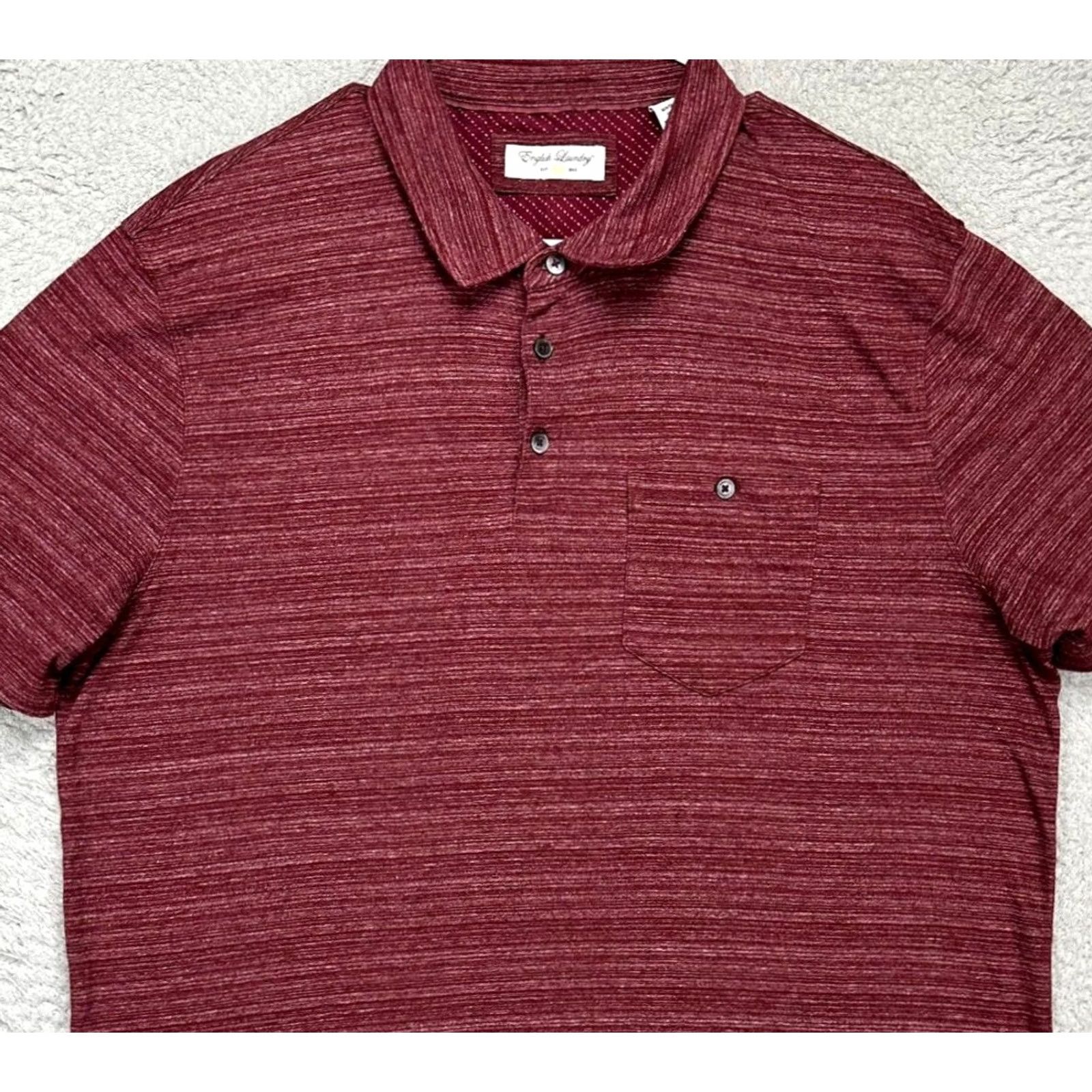 English Laundry English Laundry Polo Shirt Casual Outdoor Walking Comfort Lightweight Men XL Maroon Stripes Short Sleeve Pocket Rugby Size US XL / EU 56 / 4 - 2 Thumbnail