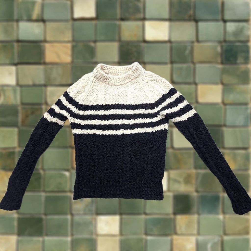 Vintage LL Bean Signature Cotton Fisherman Sweater Womens Small Striped Knit Pullover Mock Neck Casual Womens/Girls? (confusing) Size S / US 4 / IT 40 - 1 Thumbnail