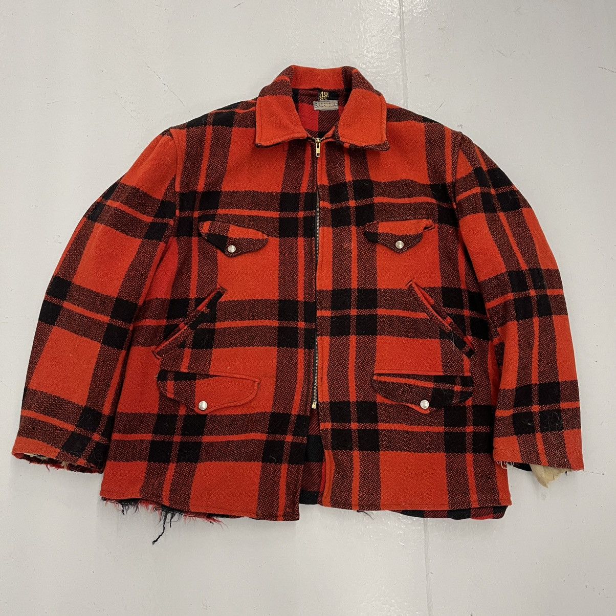 Vintage 40s Sportclas Red/Black Buffalo Check Wool Coat