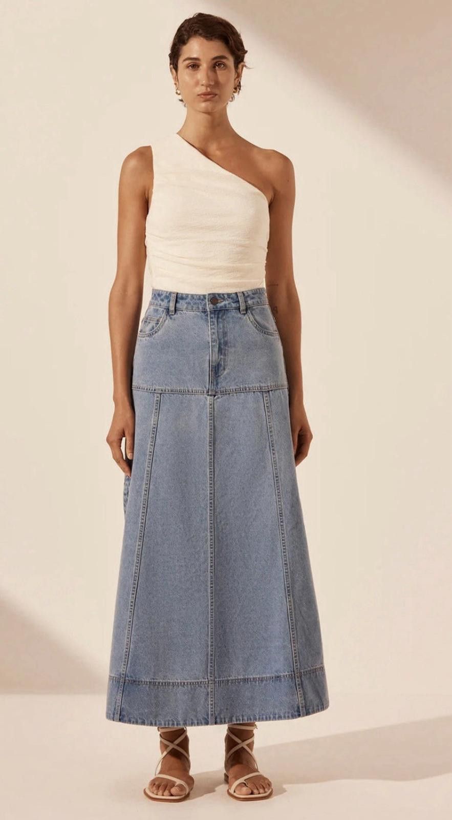 Designer Shona Joy Stella Panelled Midi Denim Skirt - Size AU 8/US 4 Size 27" / US 4 / IT 40 - 3 Thumbnail