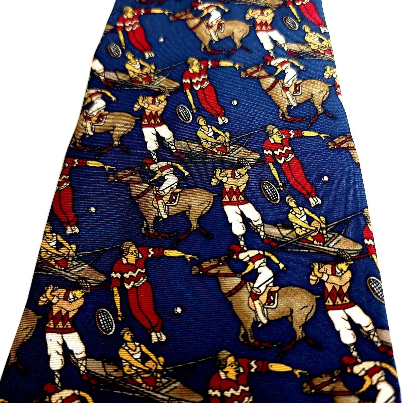 Pierre Cardin Pierre Cardin Blue Jockey Novelty Print Wide Silk Tie Size ONE SIZE - 2 Thumbnail