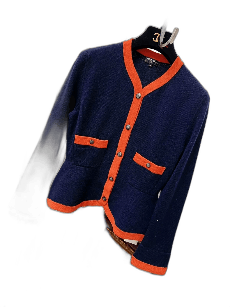 Chanel Chanel Navy Cardigan with Orange Accents Size S / US 4 / IT 40 - 1 Thumbnail