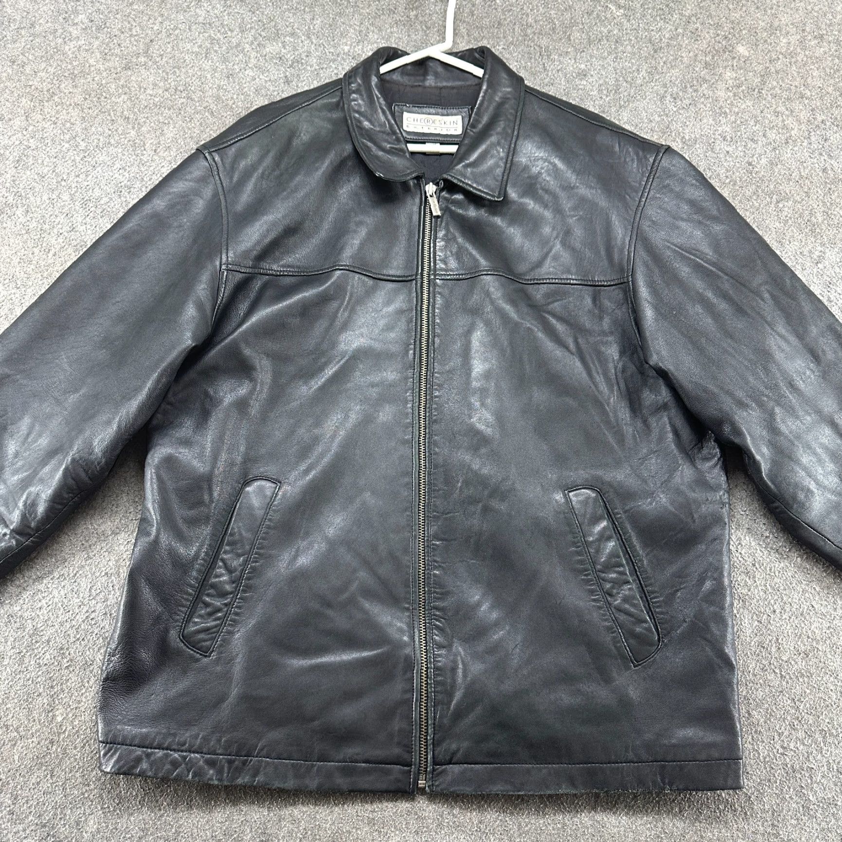 Vintage VINTAGE Chereskin Jacket Mens XL Black Bomber Genuine Leather Full Zip Y2K 90s Biker Casual Size US XL / EU 56 / 4 - 4 Thumbnail