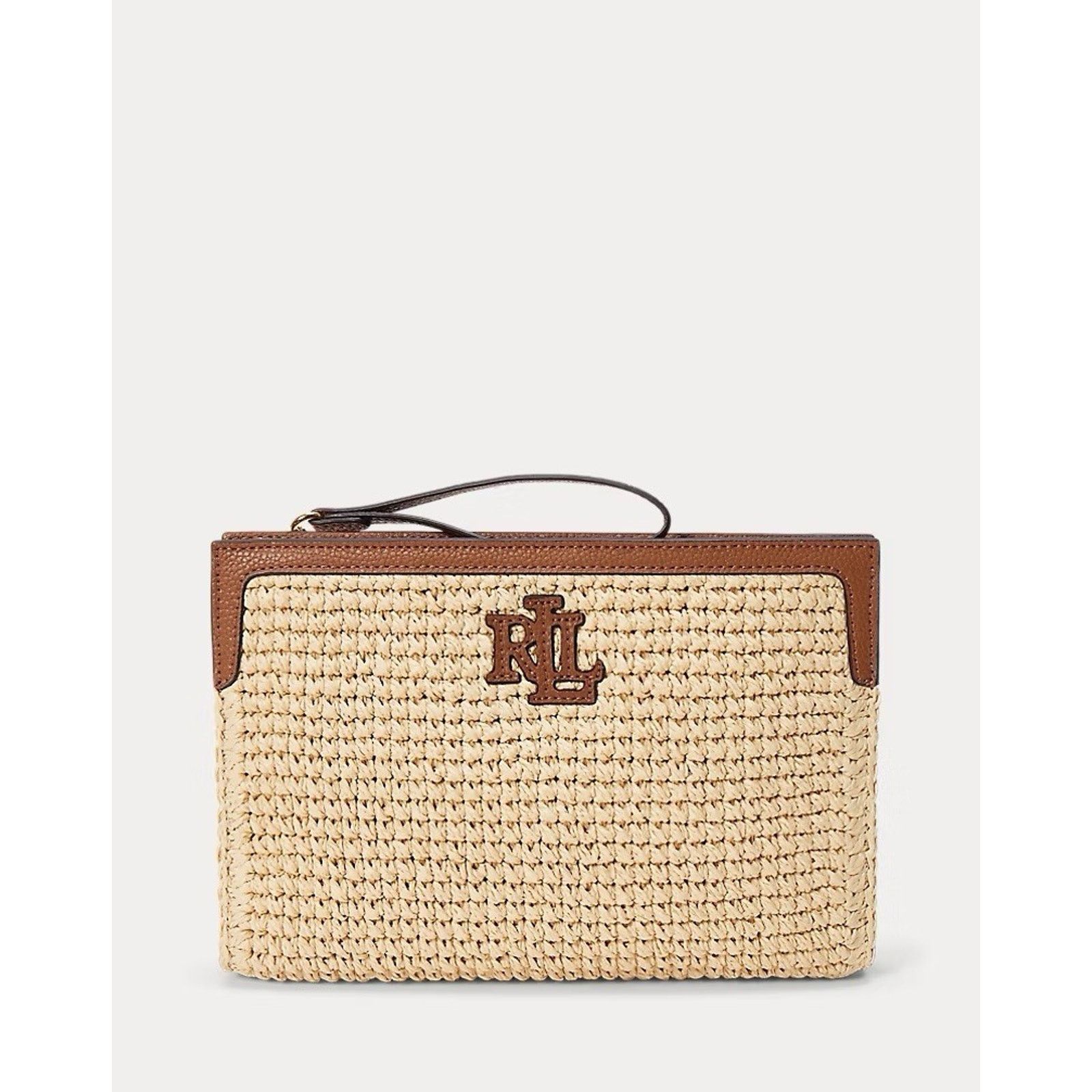 Lauren Ralph Lauren NWT Ralph Lauren Large Adley Straw Leather Pouch Natural Tan Size ONE SIZE - 7 Thumbnail