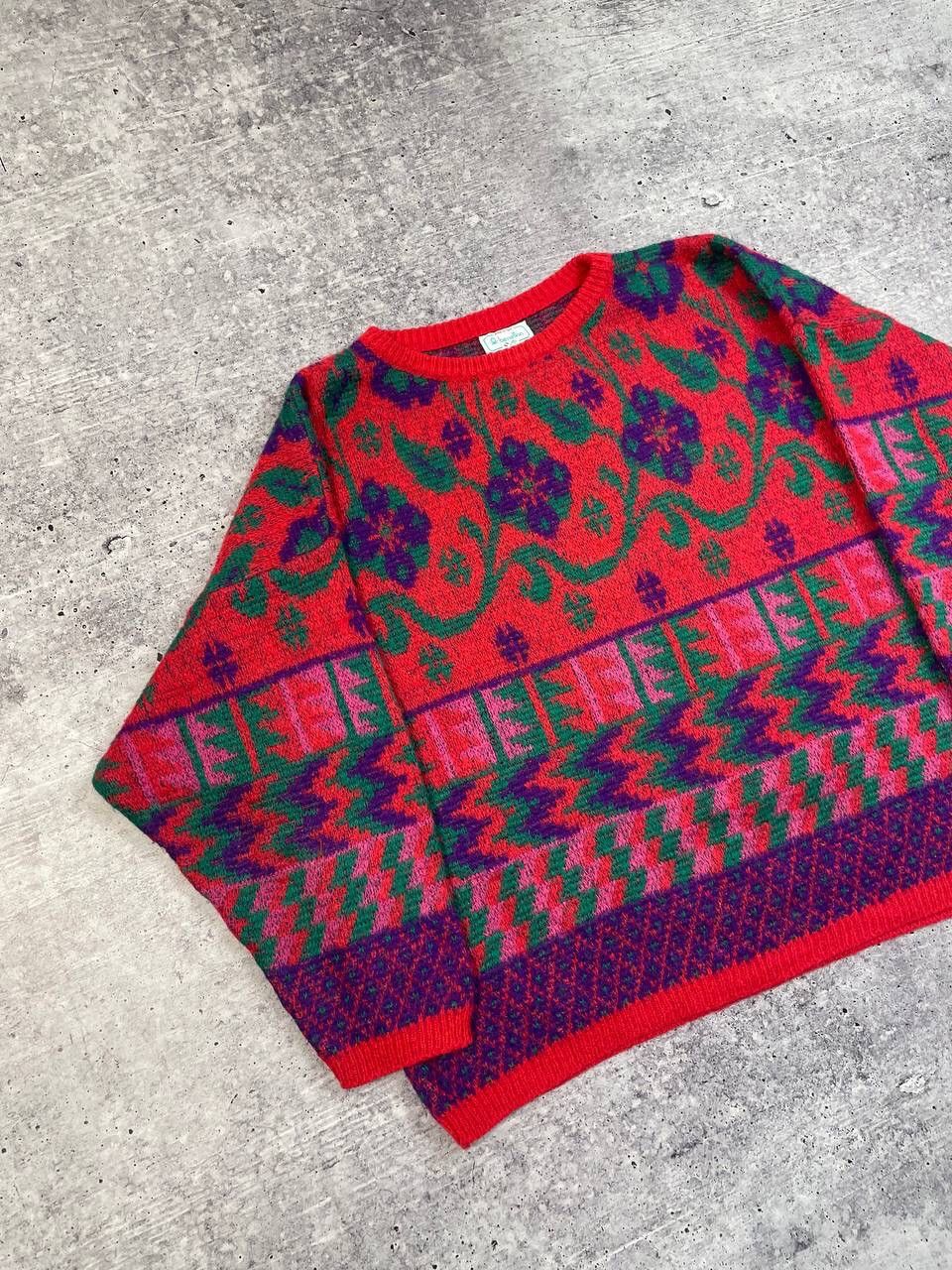Benetton Vintage Benetton Aztec Wool Mohair Sweater Y2K Size US M / EU 48-50 / 2 - 2 Thumbnail