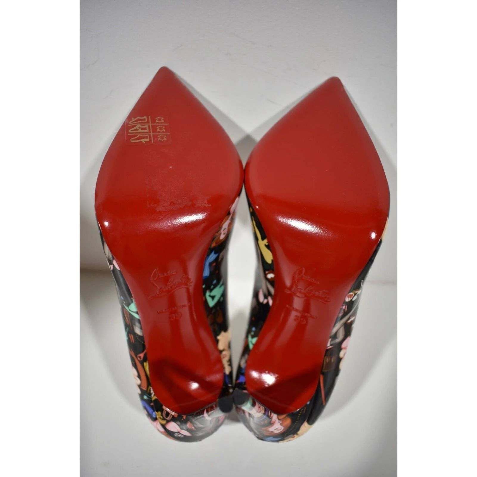 Christian Louboutin Hot Chick 100 Black Patent Leather Bored Red Heel Pump 39 Size US 9 / IT 39 - 12 Thumbnail