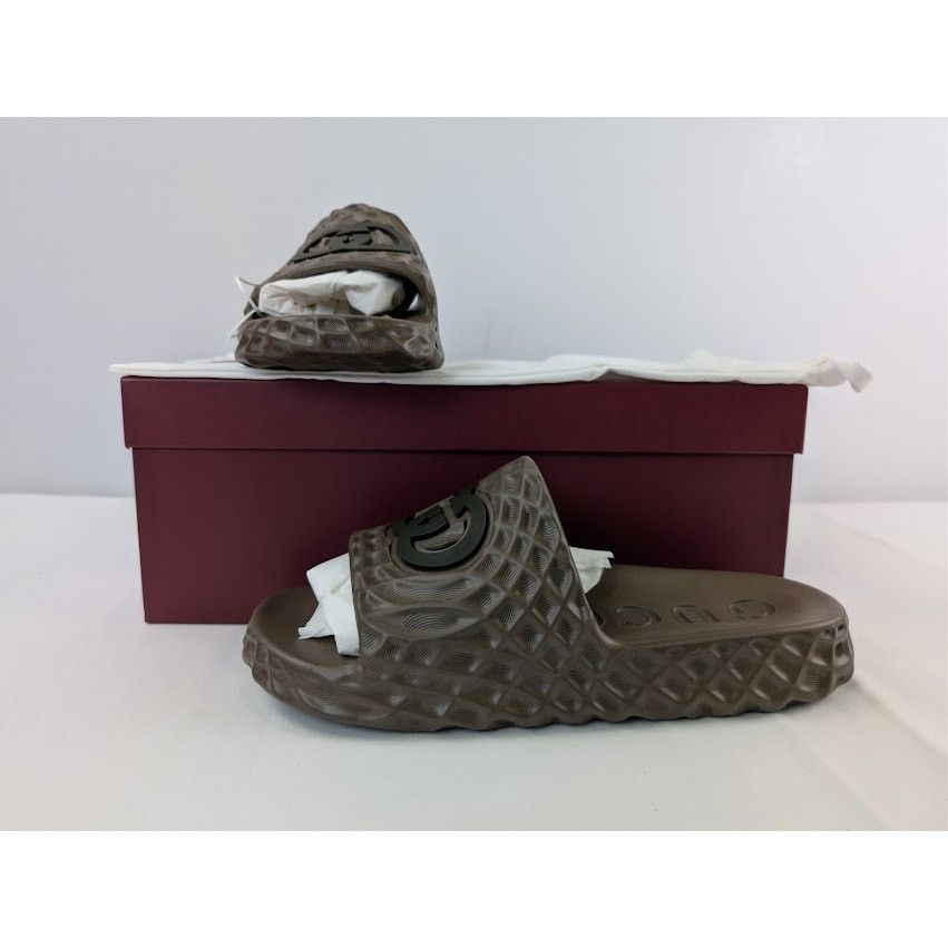 Gucci o1rshd1 Interlocking GG Water Ripple Sliders Sandals Brown Size US 11.5 / EU 44-45 - 18 Thumbnail