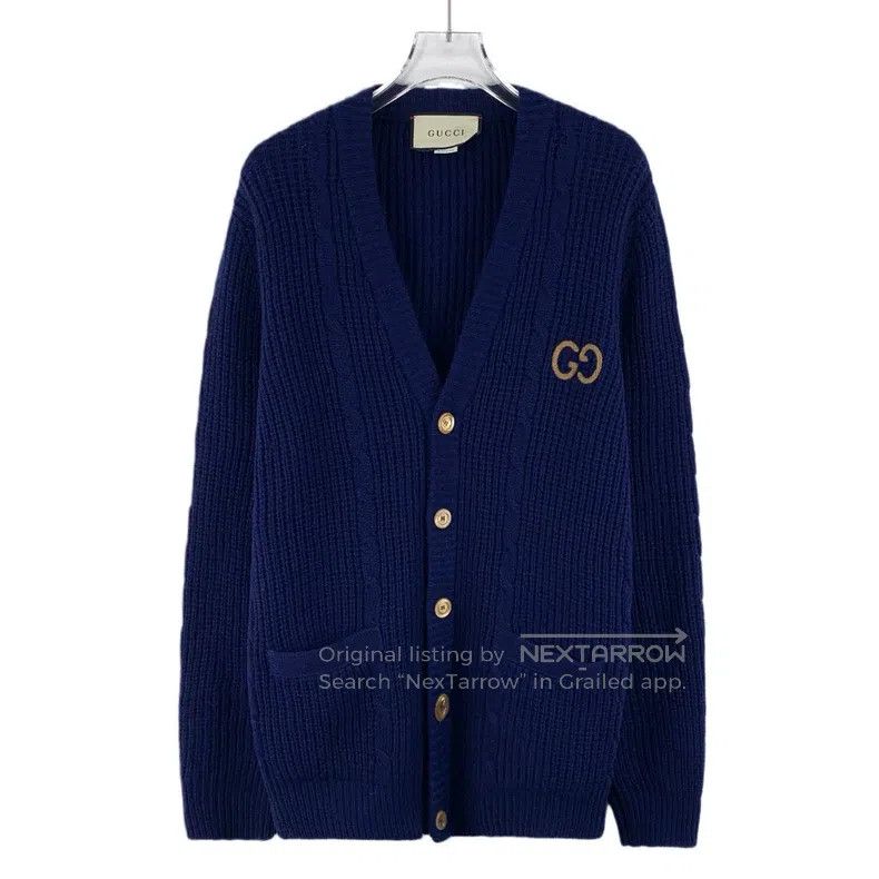 Gucci Gucci Dark blue logo embroidered wool V-neck single-breast Size US S / EU 44-46 / 1 - 1 Thumbnail