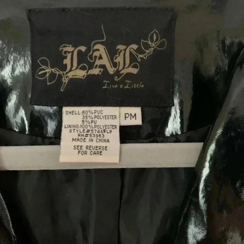 Designer LAL Live a Little Black Shiny Moto Jacket Size M / US 6-8 / IT 42-44 - 3 Thumbnail