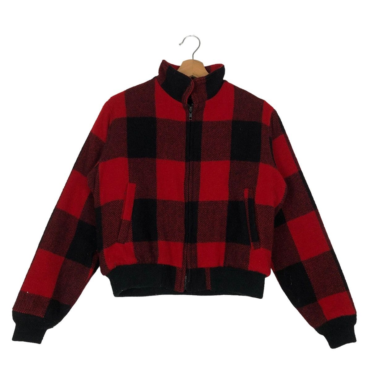 🔥80's VINTAGE CROPPED TARTAN DESIGN WOOL JACKET MINK FUR