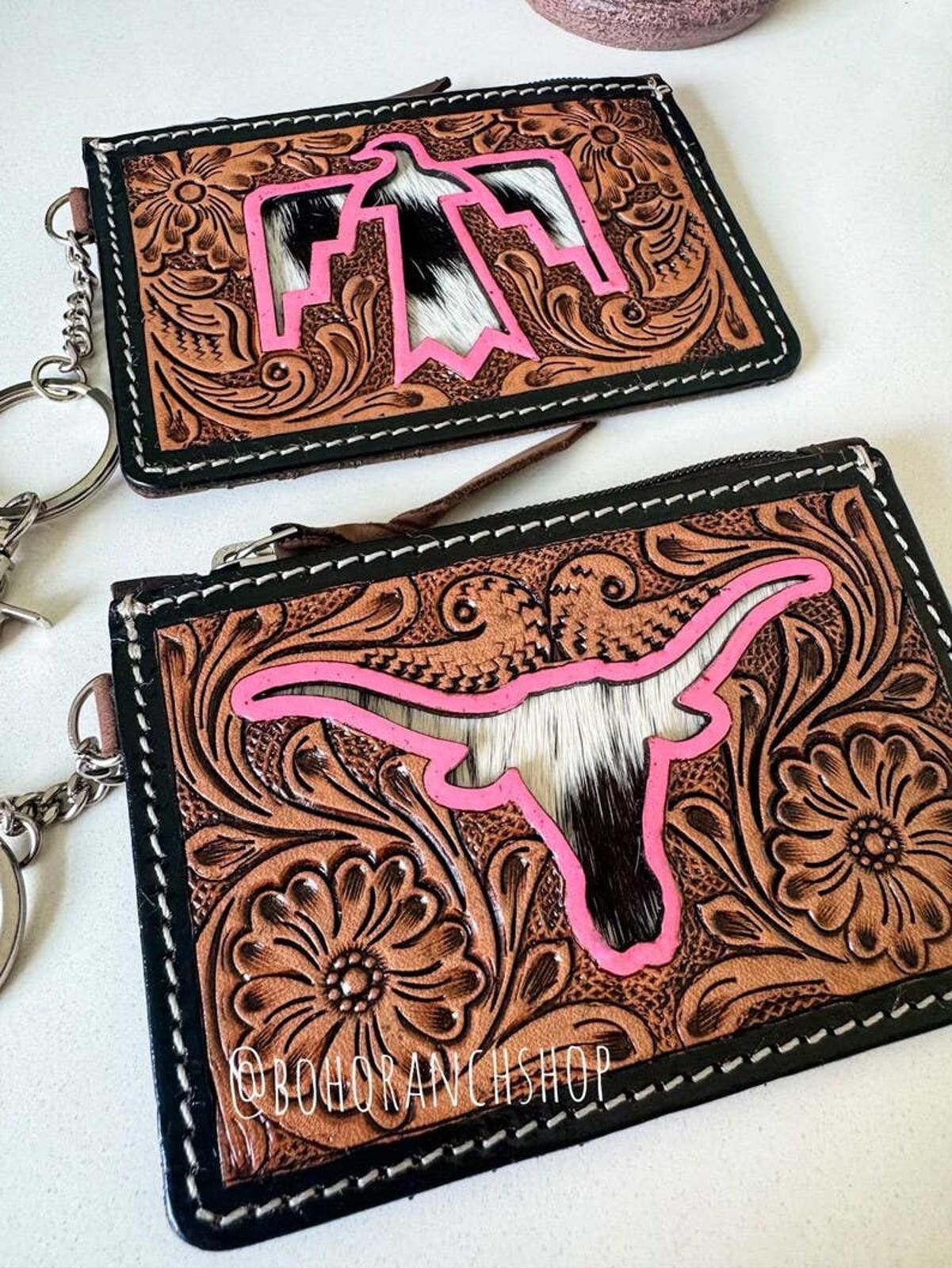 Other Tooled Leather Keychain Wallet Thunderbird Longhorn Bow Hat Size ONE SIZE - 12 Thumbnail