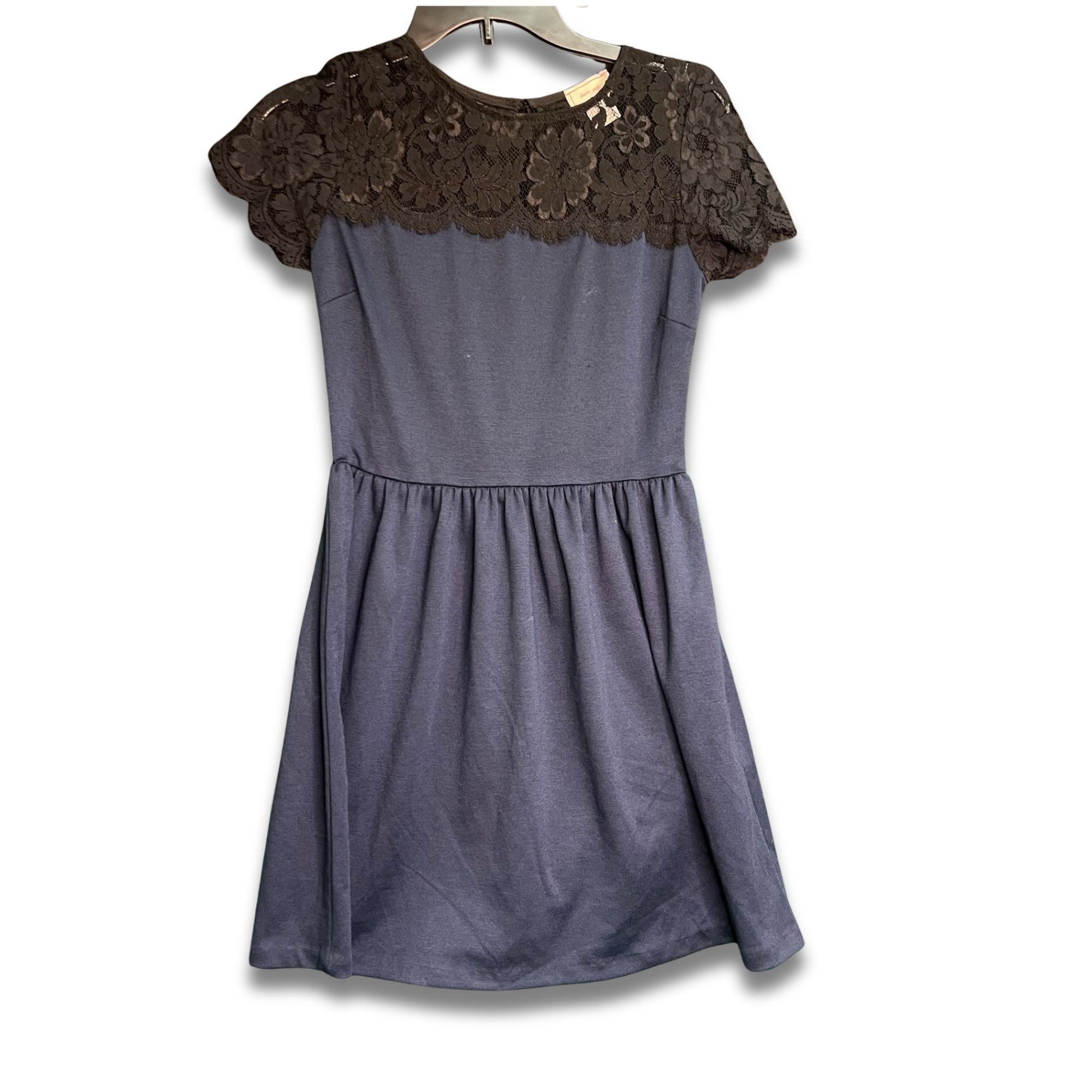 Other LOVERLADY Blue Knit Dress With Black Floral Lace Short Sleev Size S / US 4 / IT 40 - 2 Thumbnail