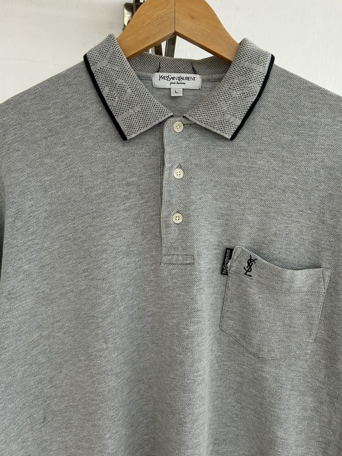 Yves Saint Laurent YSL Vintage Pocket Polo Gray Tee Size US L / EU 52-54 / 3 - 3 Thumbnail
